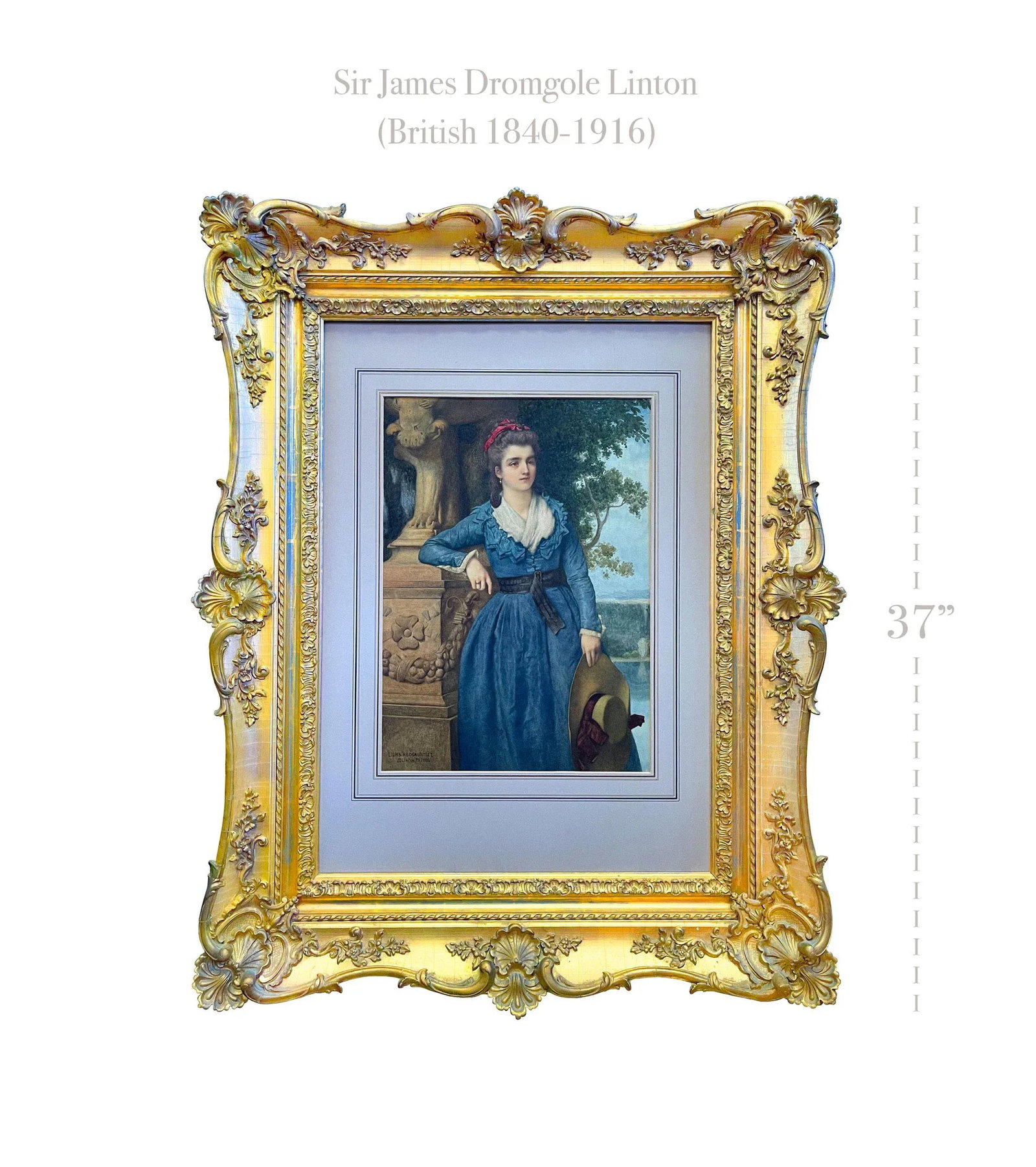 Late 19th Century "Portrait of a Standing Lady" Watercolor Painting by Sir James Dromgole Linton, Fr - 2