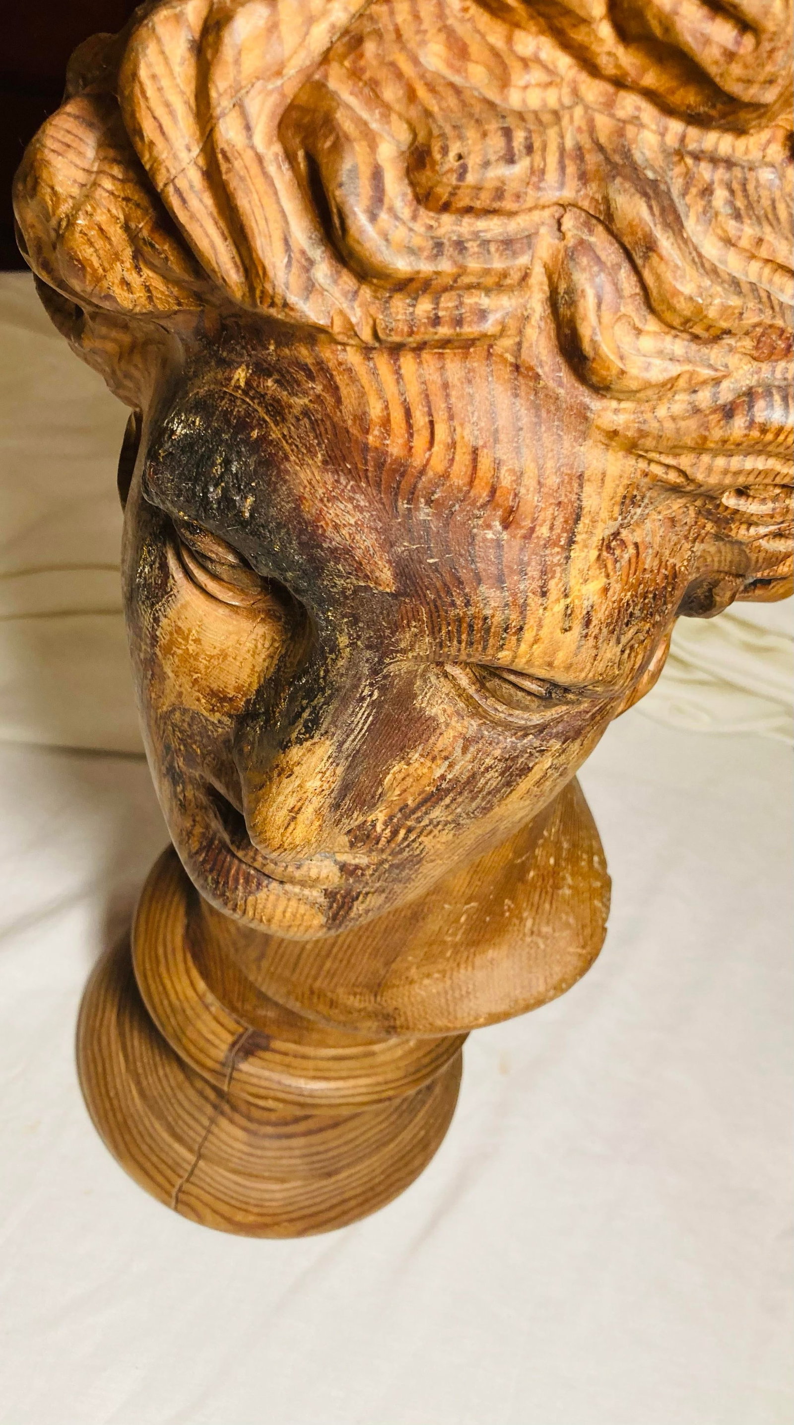 Vintage Hand Carved Wood Bust of the God Apollo - 10