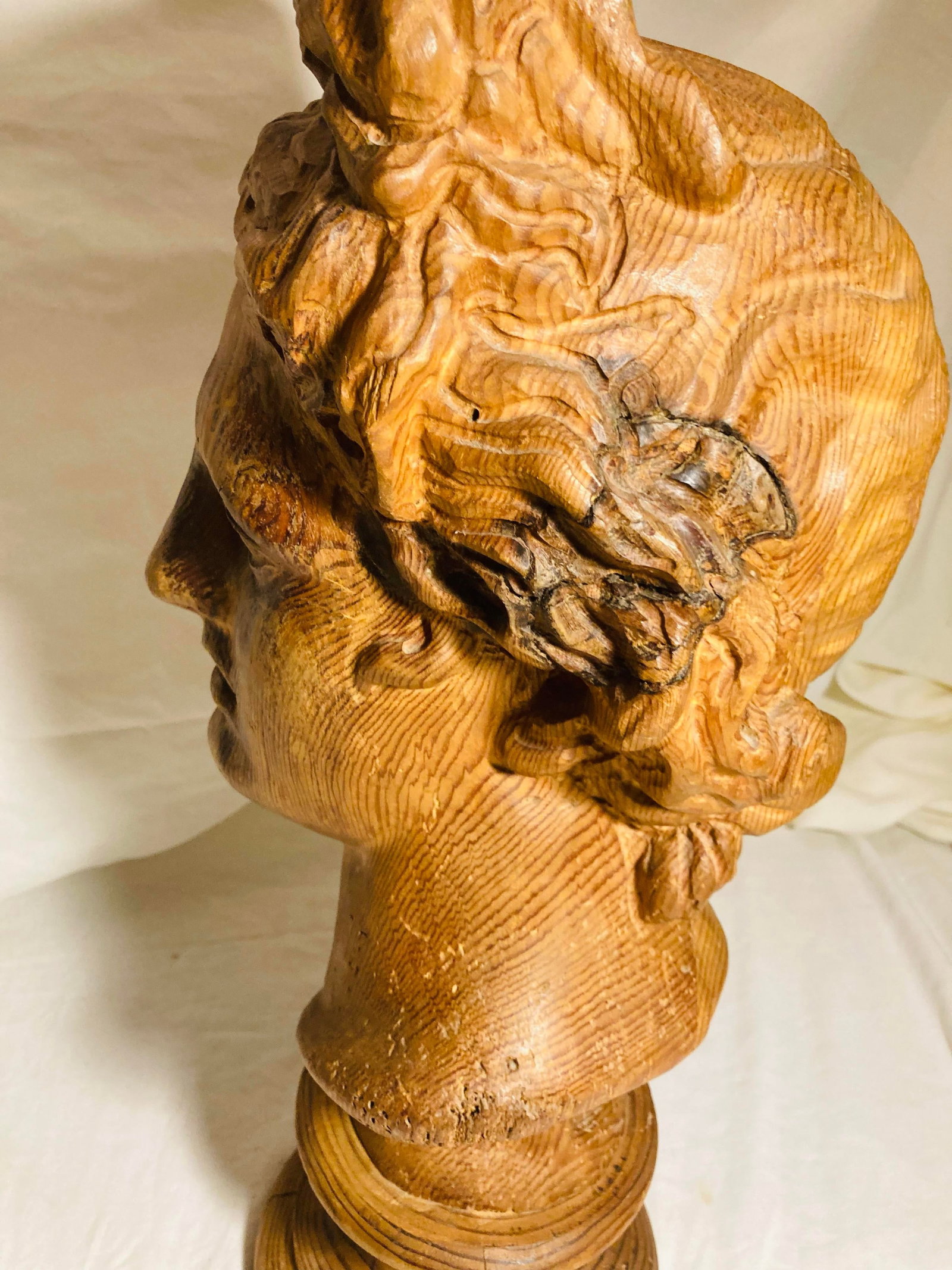 Vintage Hand Carved Wood Bust of the God Apollo - 11