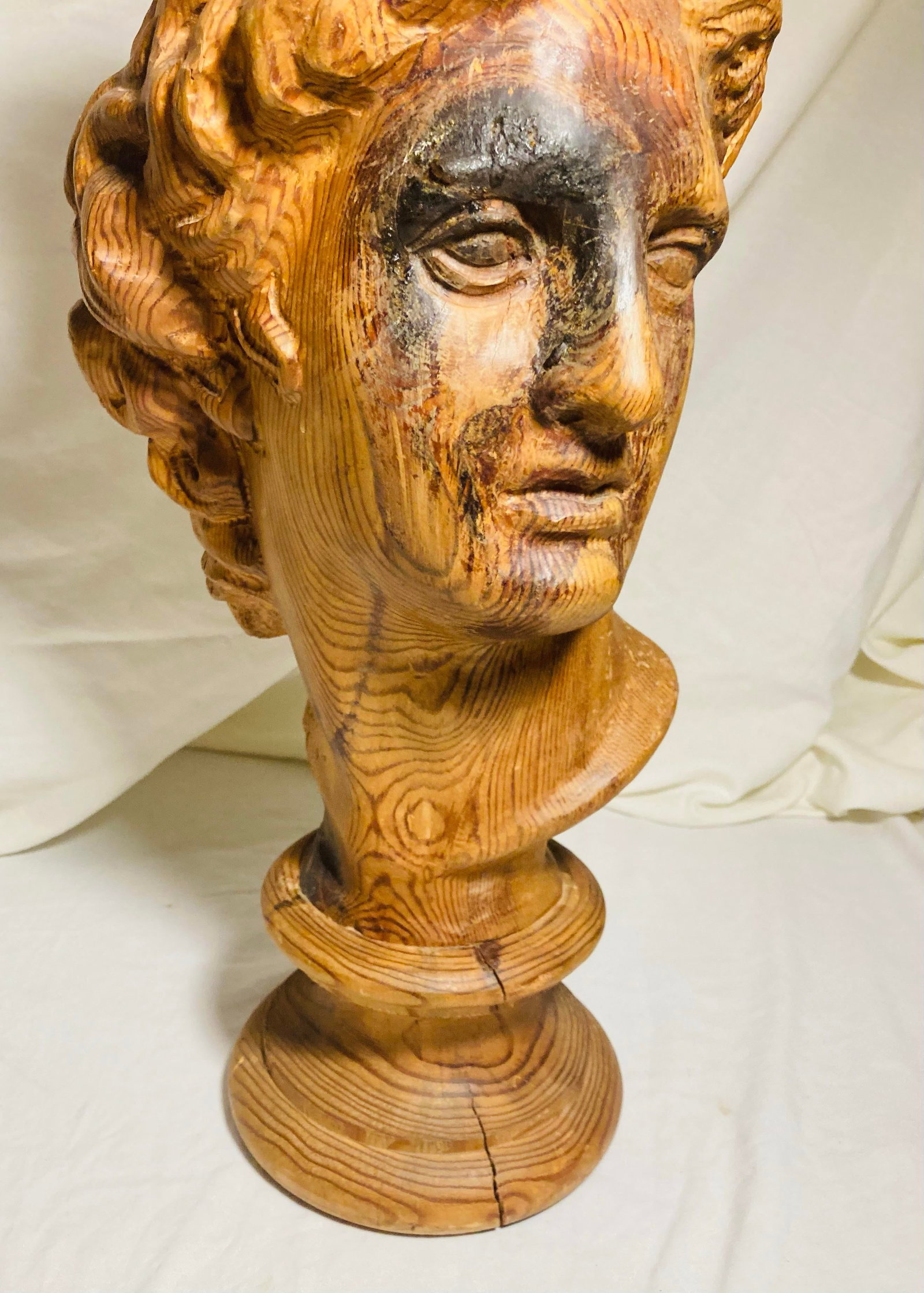 Vintage Hand Carved Wood Bust of the God Apollo - 3