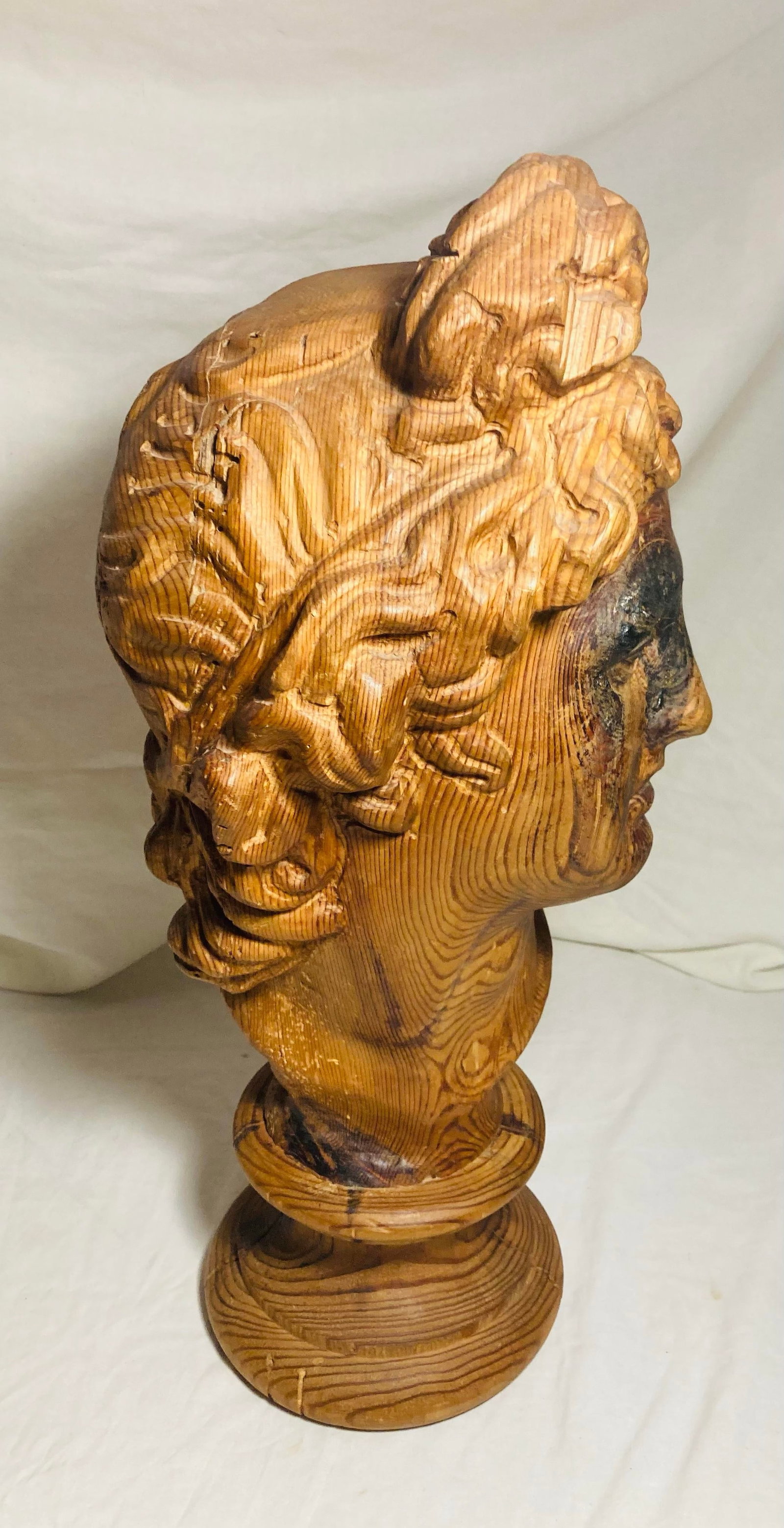 Vintage Hand Carved Wood Bust of the God Apollo - 4