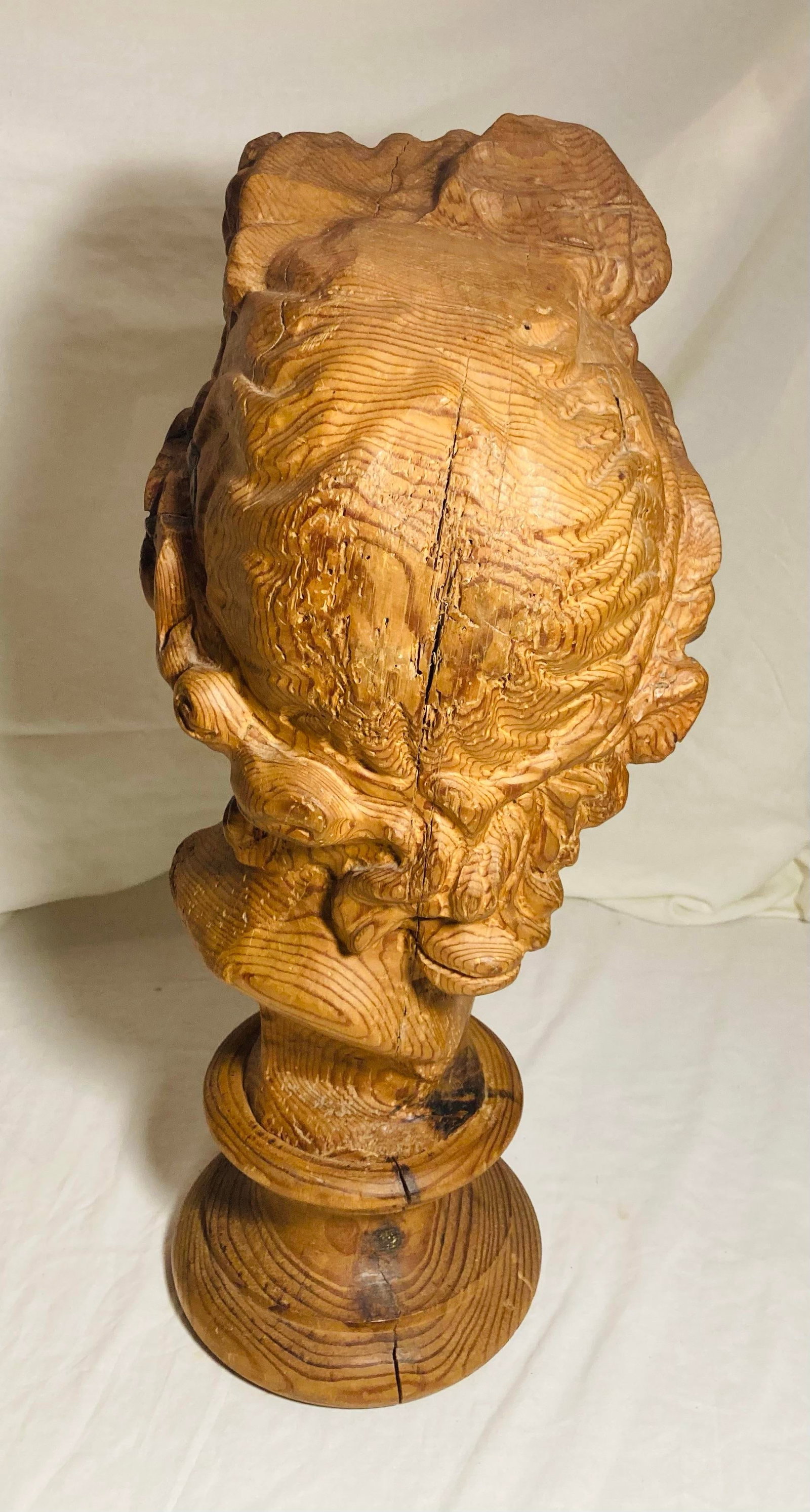 Vintage Hand Carved Wood Bust of the God Apollo - 5