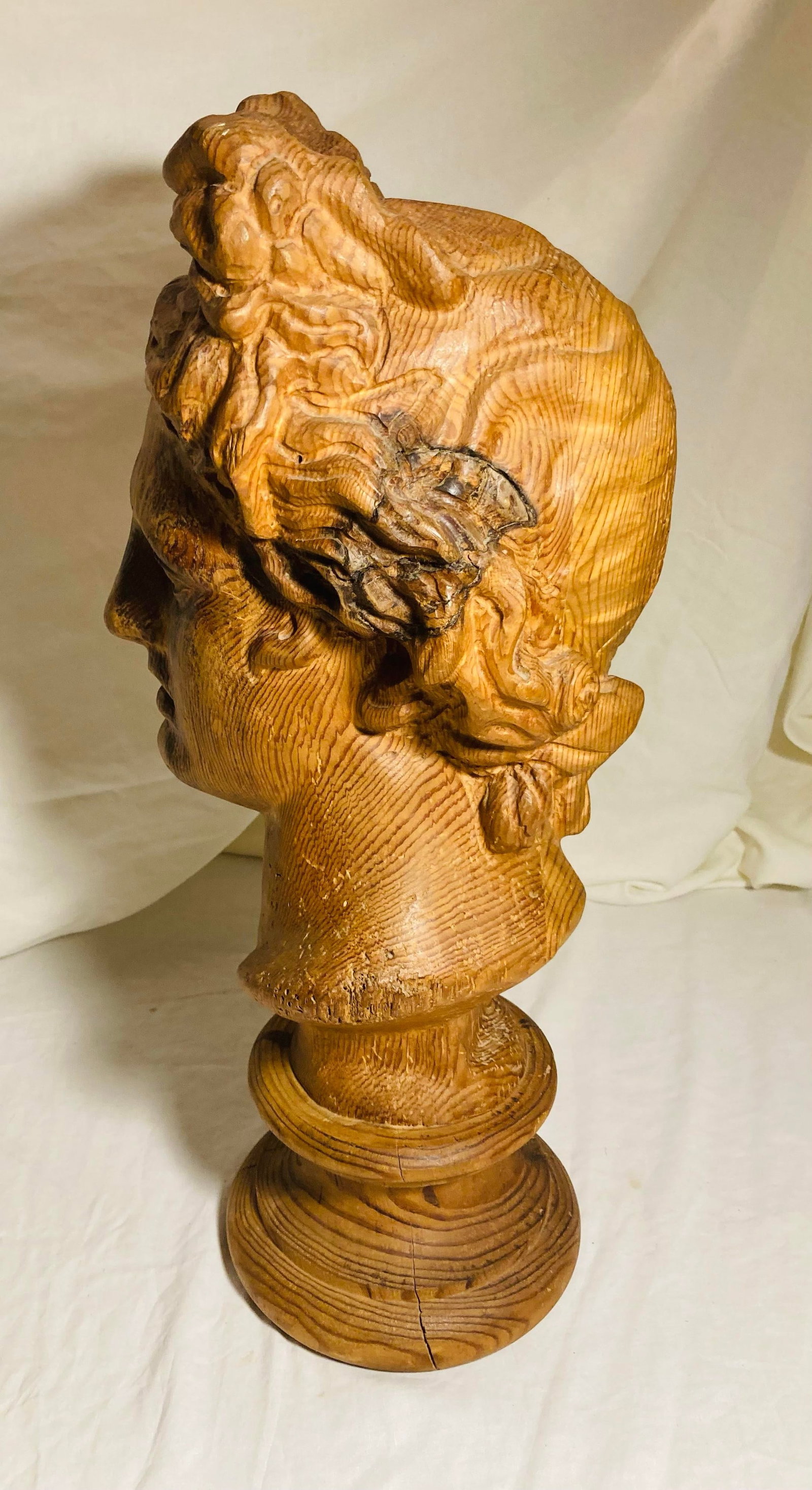 Vintage Hand Carved Wood Bust of the God Apollo - 8