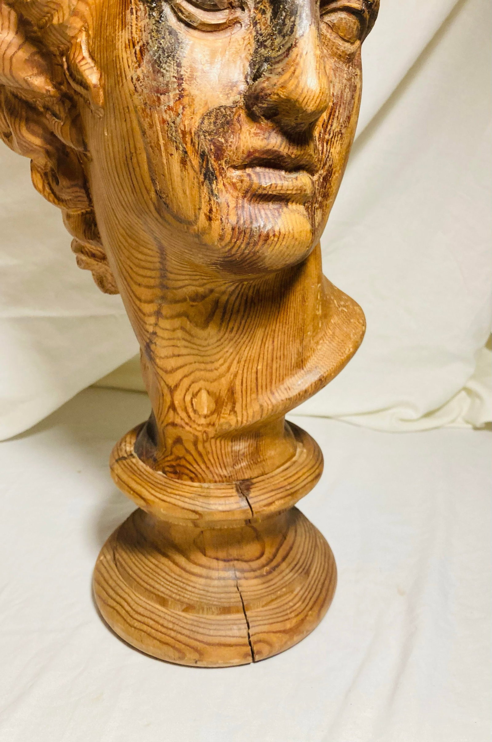 Vintage Hand Carved Wood Bust of the God Apollo - 9
