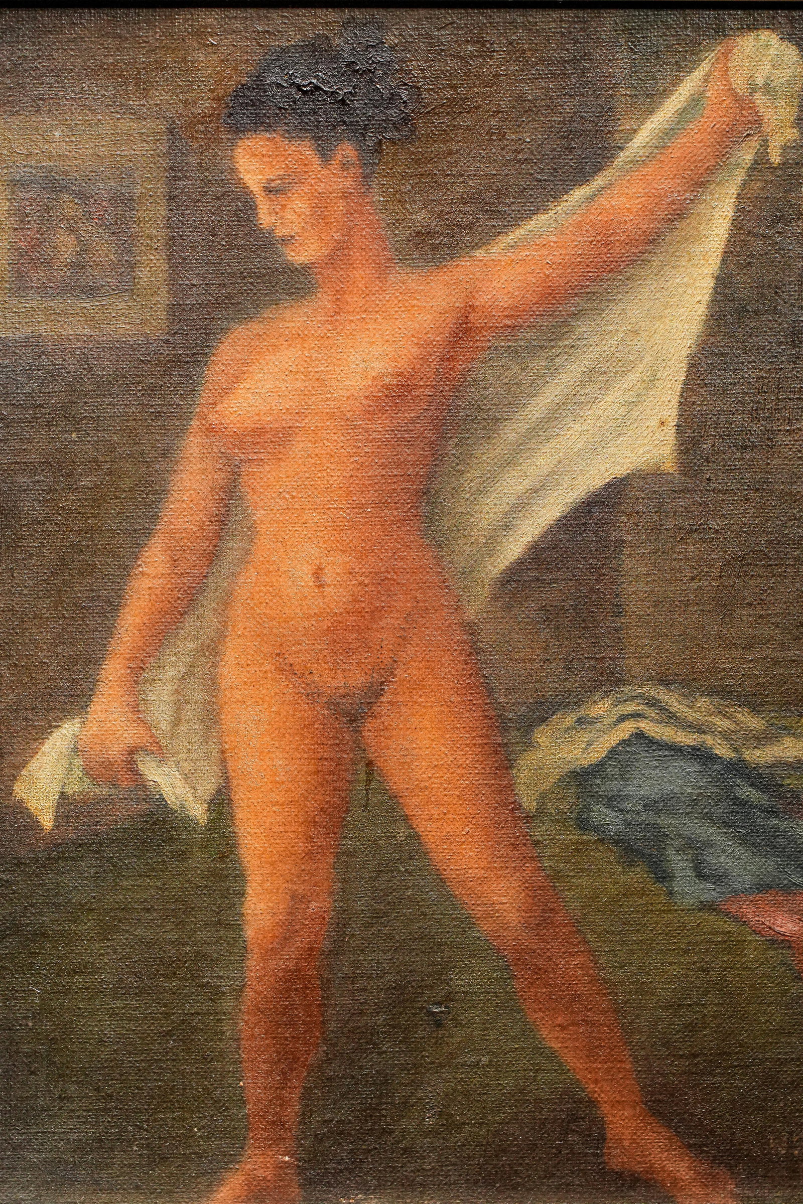 Evocative Antique Framed Oil Painting Portrait Nude Female Woman Art - 3