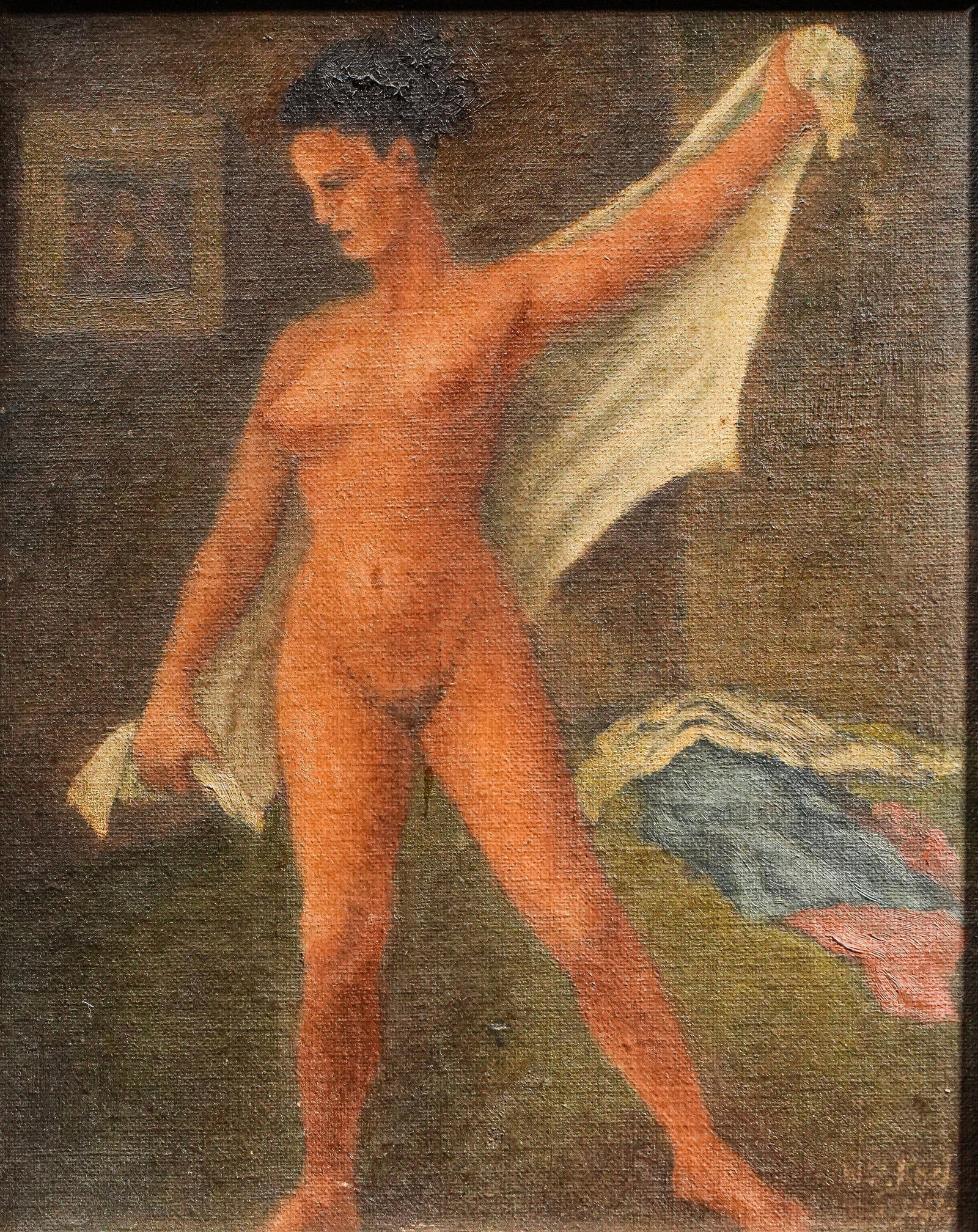 Evocative Antique Framed Oil Painting Portrait Nude Female Woman Art - 4