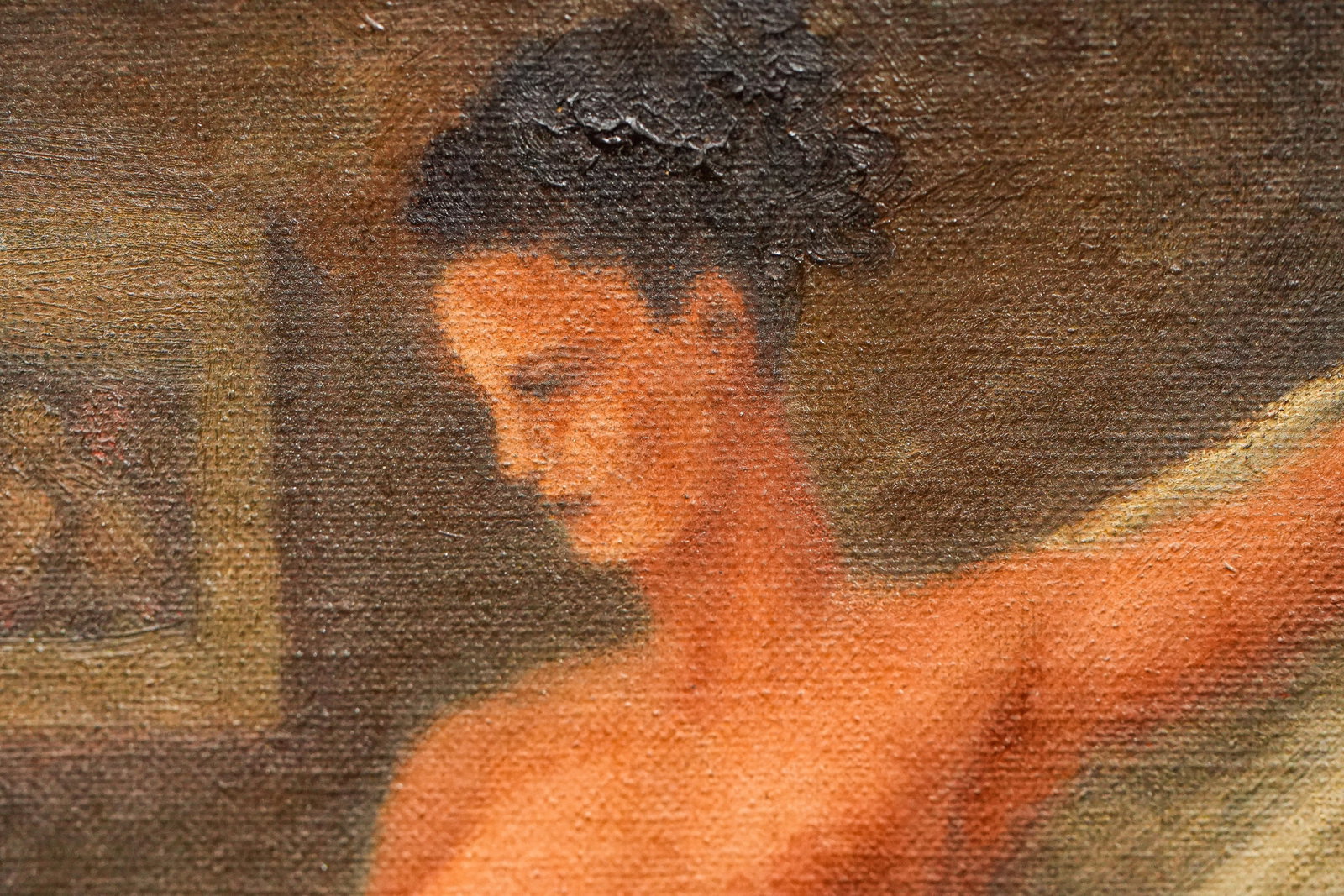 Evocative Antique Framed Oil Painting Portrait Nude Female Woman Art - 6