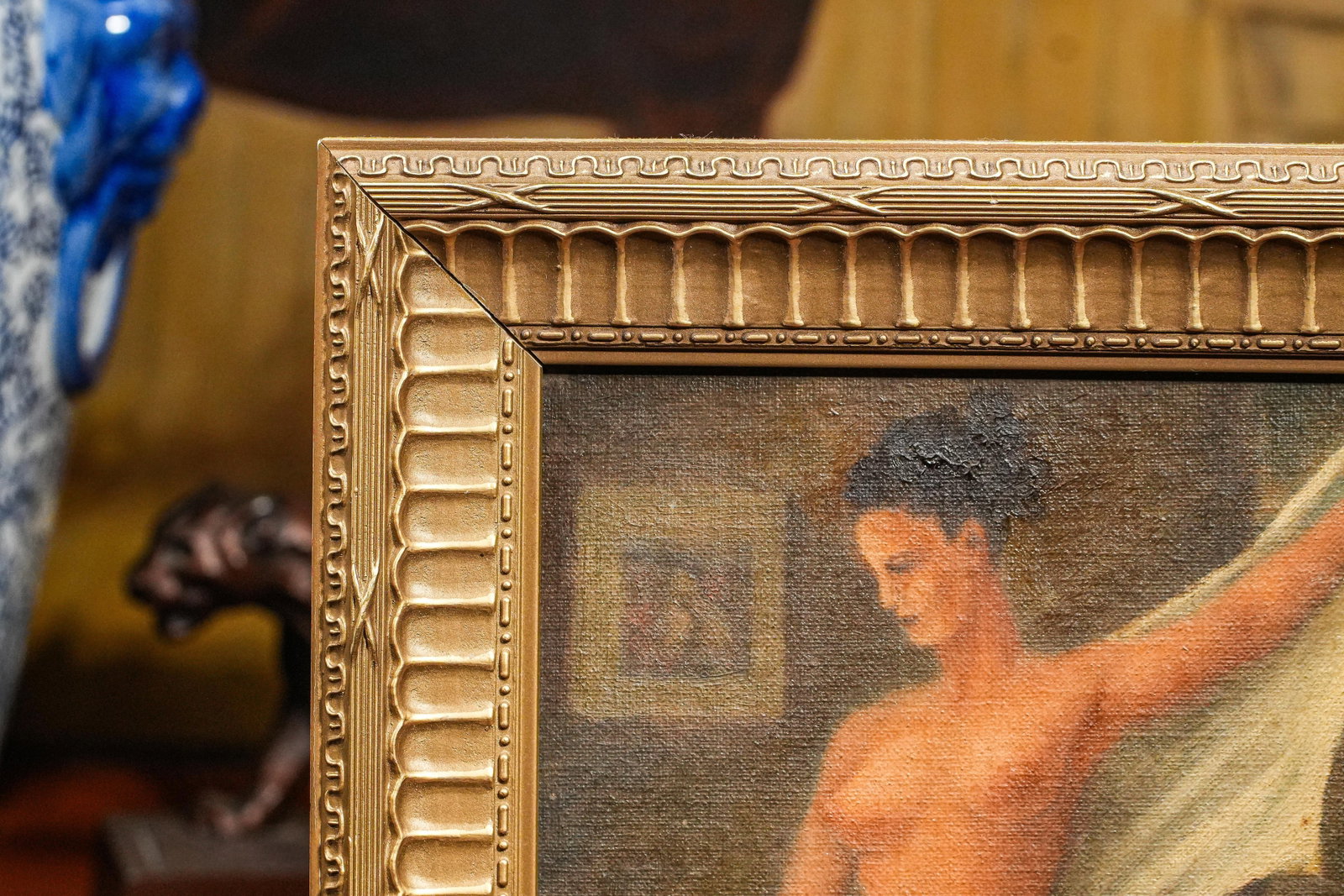 Evocative Antique Framed Oil Painting Portrait Nude Female Woman Art - 8