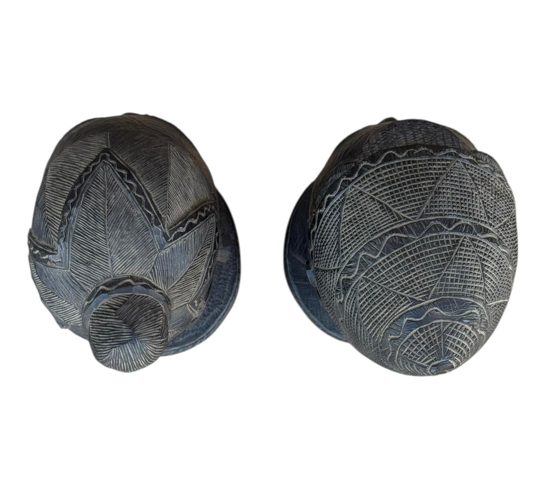 Pair of Mid 20th Century Male & Female Nigerian Busts Hand Carved in Ebony Wood - 7
