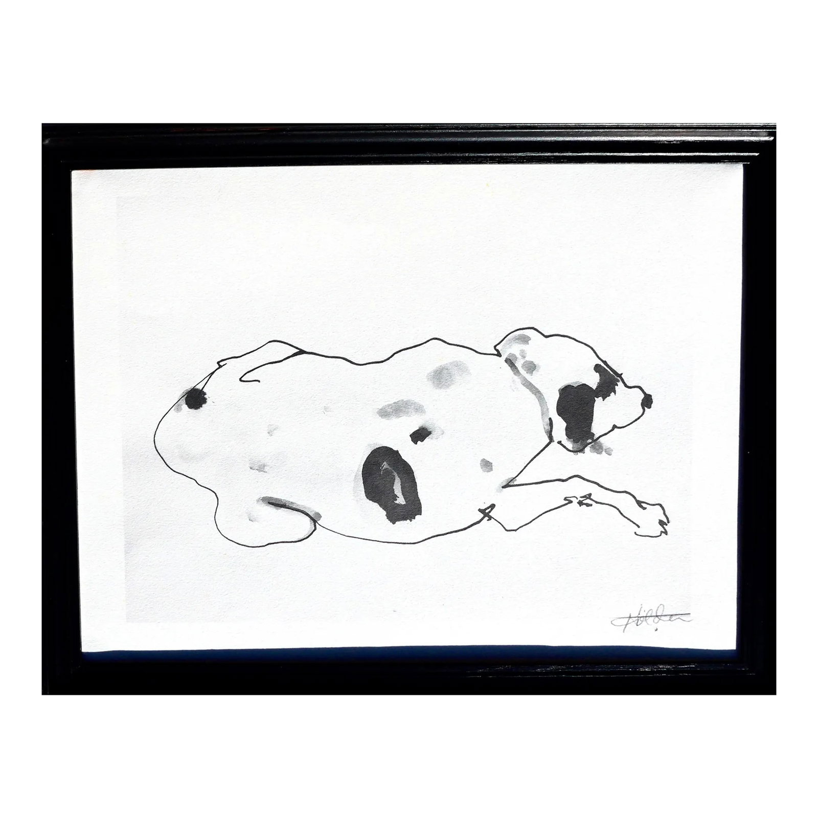 Sleeping Terrier: Original painting from a private collection. Over 43 people have liked this painting, be the one to own it or give it as a gift. Contemporary ink on paper drawing of a sleeping Terrier dog. Artist Mar