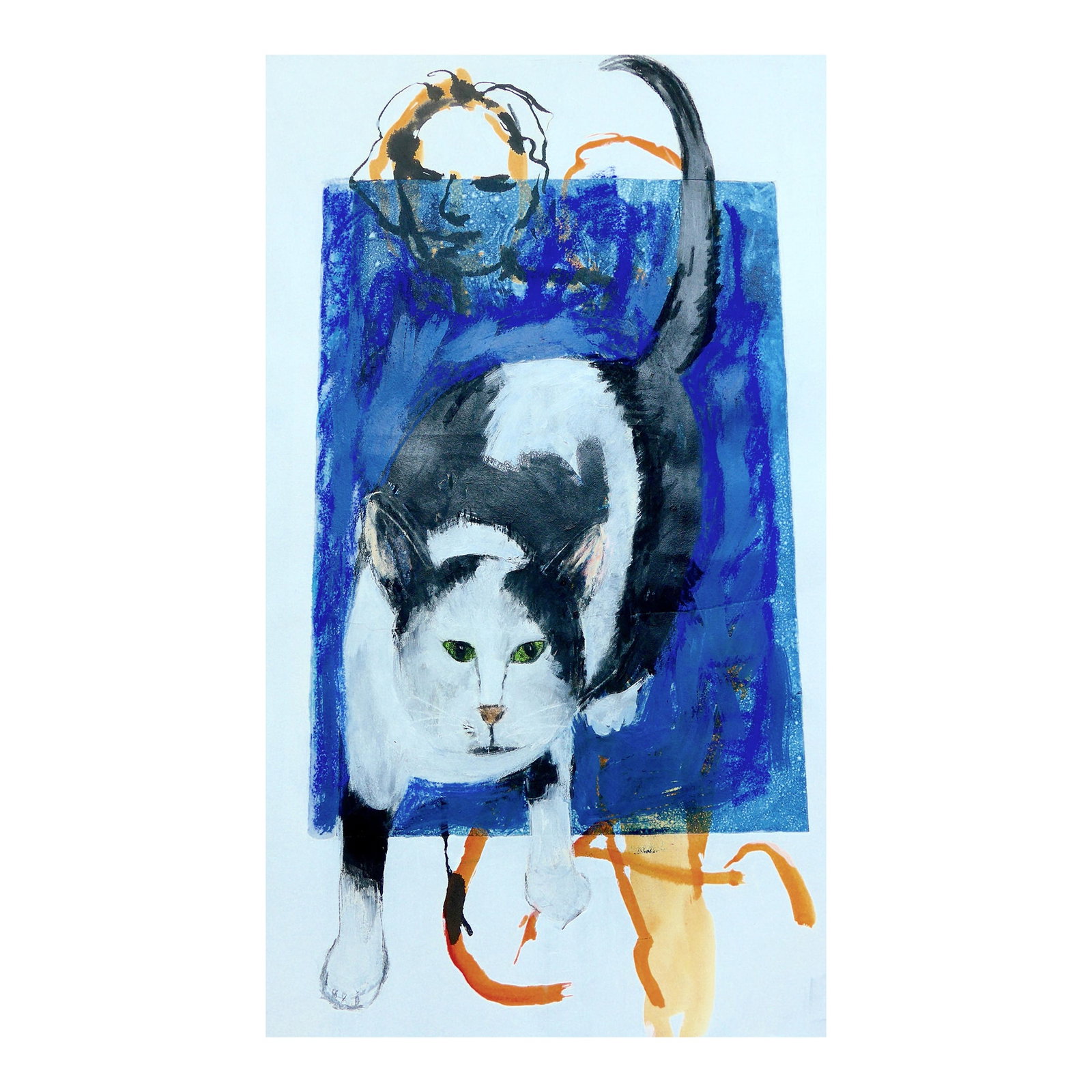 Martha Holden "Cat Walk" Contemporary Drawing: Original painting from a private collection. FREE Shipping: A playful original paint and pastel drawing of a kitty. Martha Holden loves to draw and paint your little furry companions and has had