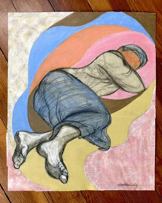 "20 Winks" Contemporary Abstract Figurative Mixed-Media Collage Painting - 2