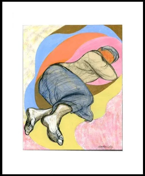 "20 Winks" Contemporary Abstract Figurative Mixed-Media Collage Painting - 4
