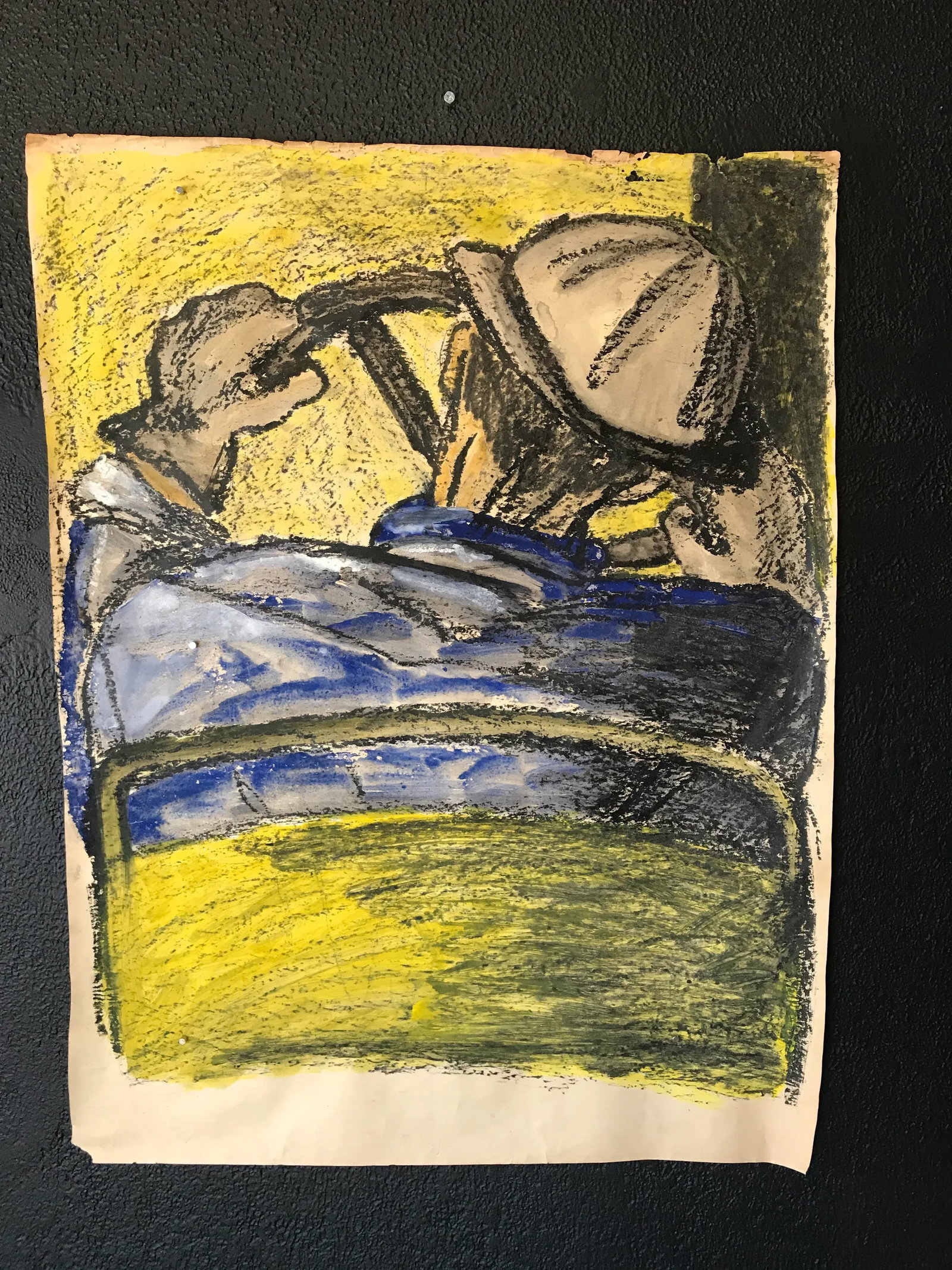 Mid Century "Driver With Hard Hat" Gouache and Oil Pastel Figurative 1960s Sf - 2