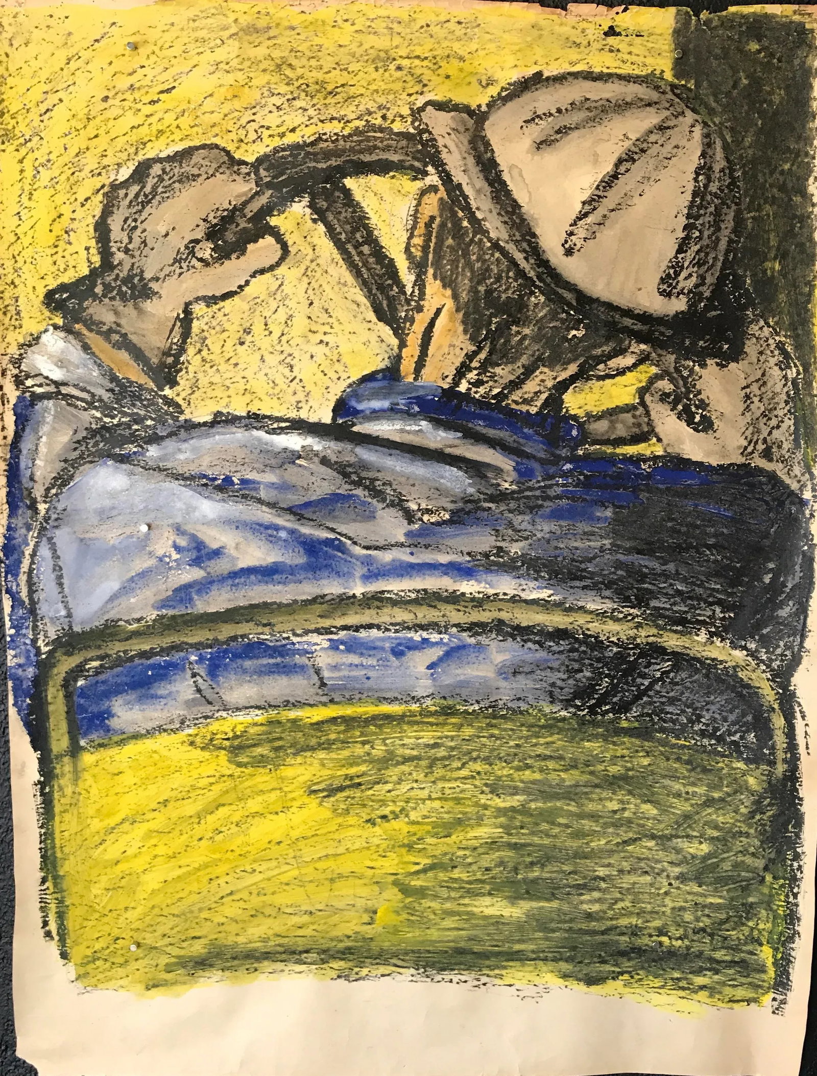 Mid Century "Driver With Hard Hat" Gouache and Oil Pastel Figurative 1960s Sf - 7