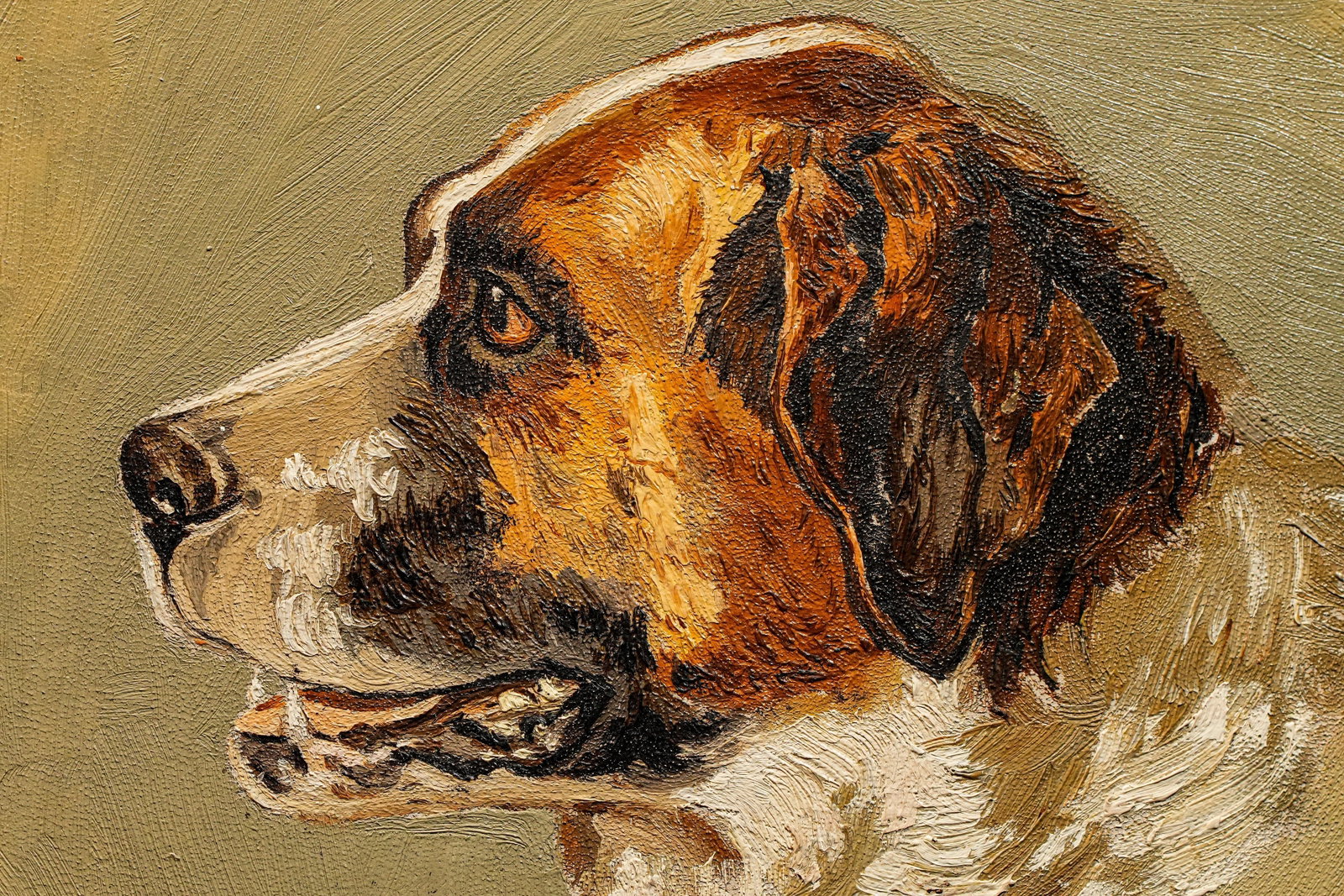 Victorian Antique Oil Painting Portrait of Pet St. Bernard Dog Ornate Gold Frame - 5