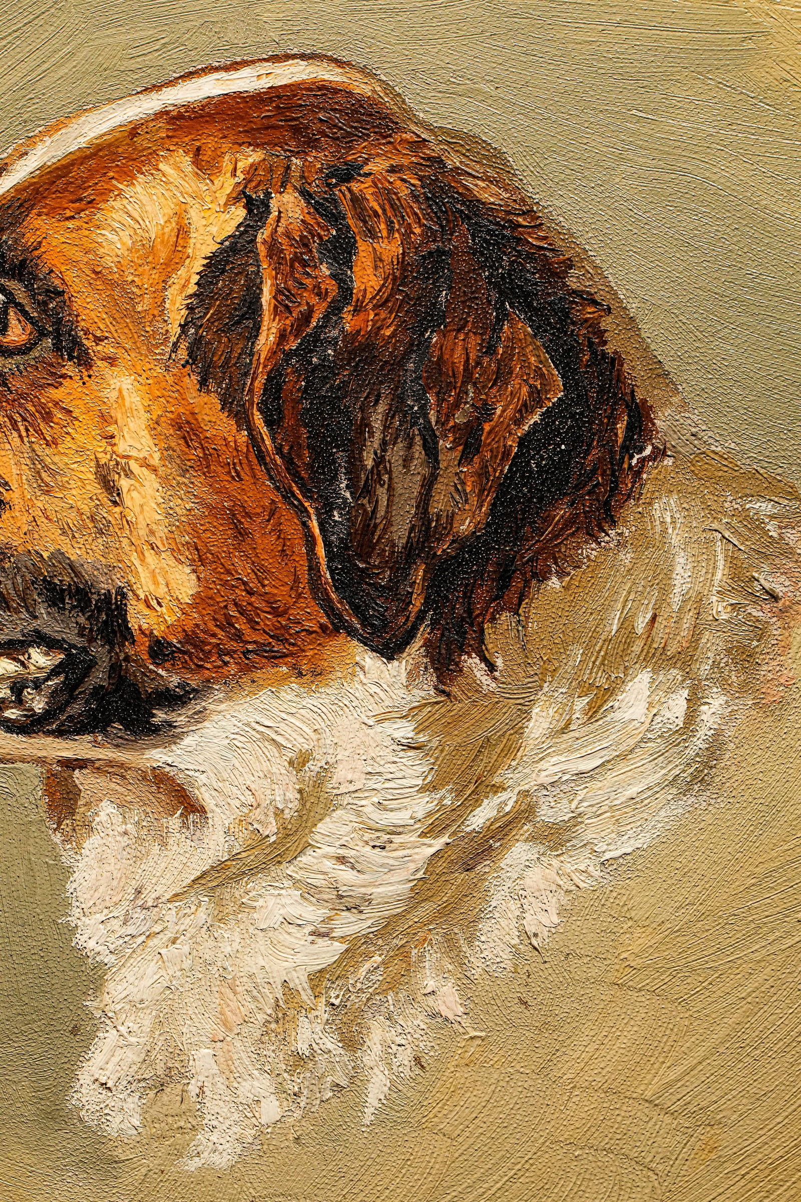 Victorian Antique Oil Painting Portrait of Pet St. Bernard Dog Ornate Gold Frame - 8