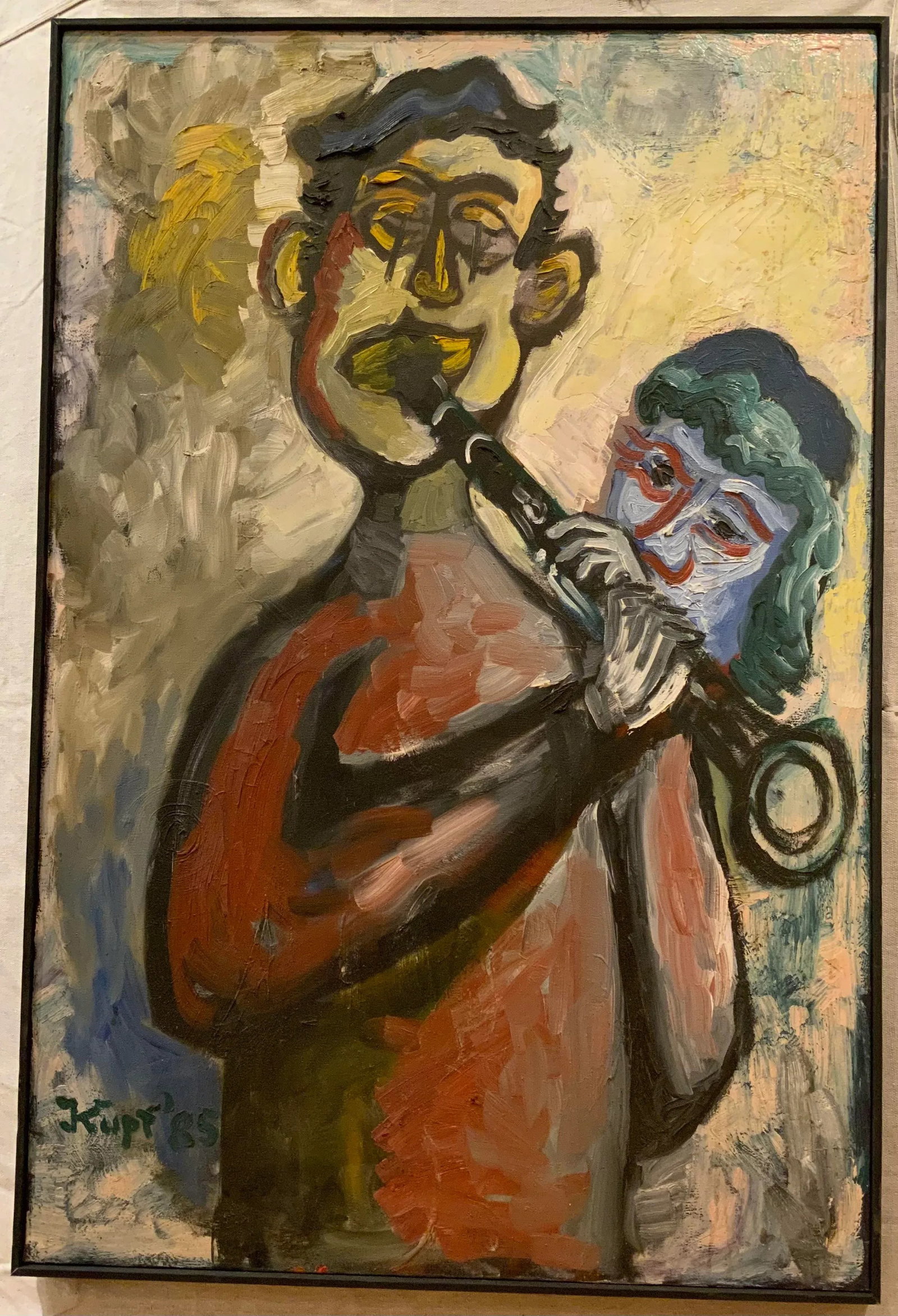 1985 Vintage Oil on Canvas Painting Portrait of a Clarinet Player by Meyer Kupferman - 2