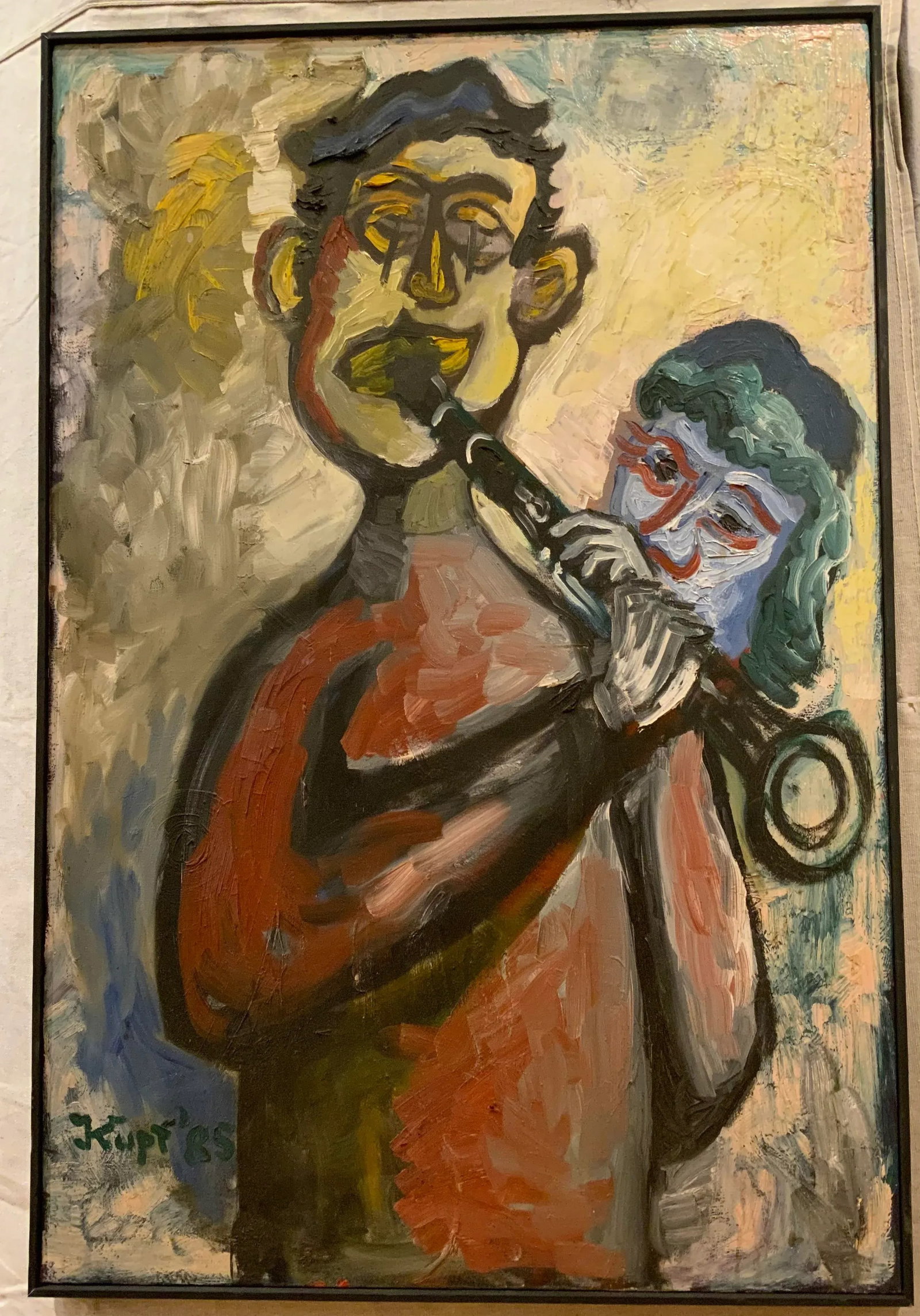 1985 Vintage Oil on Canvas Painting Portrait of a Clarinet Player by Meyer Kupferman - 3