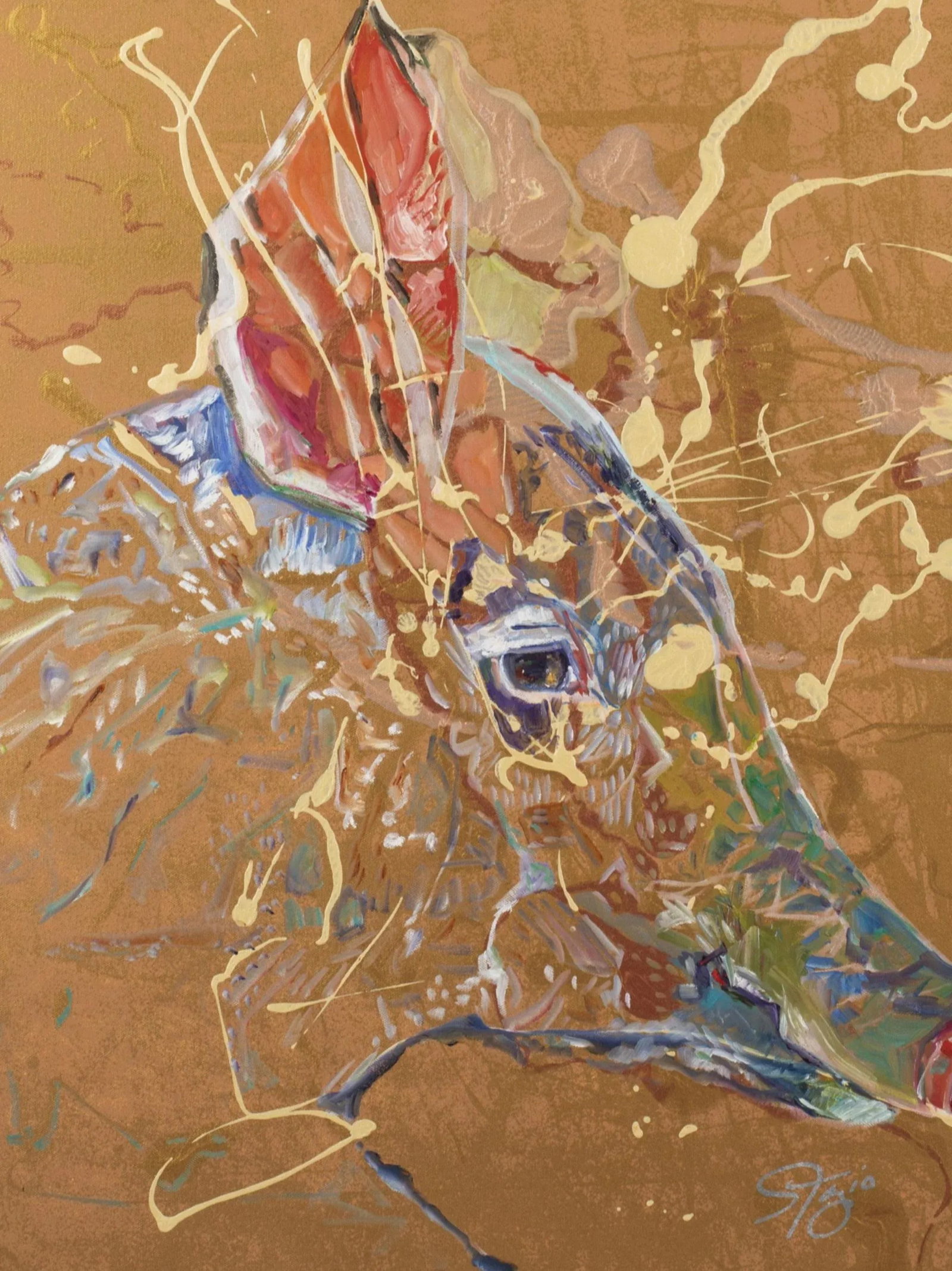 20th Century Sue Fazio Pig Portrait Abstract Oil on Canvas - 3