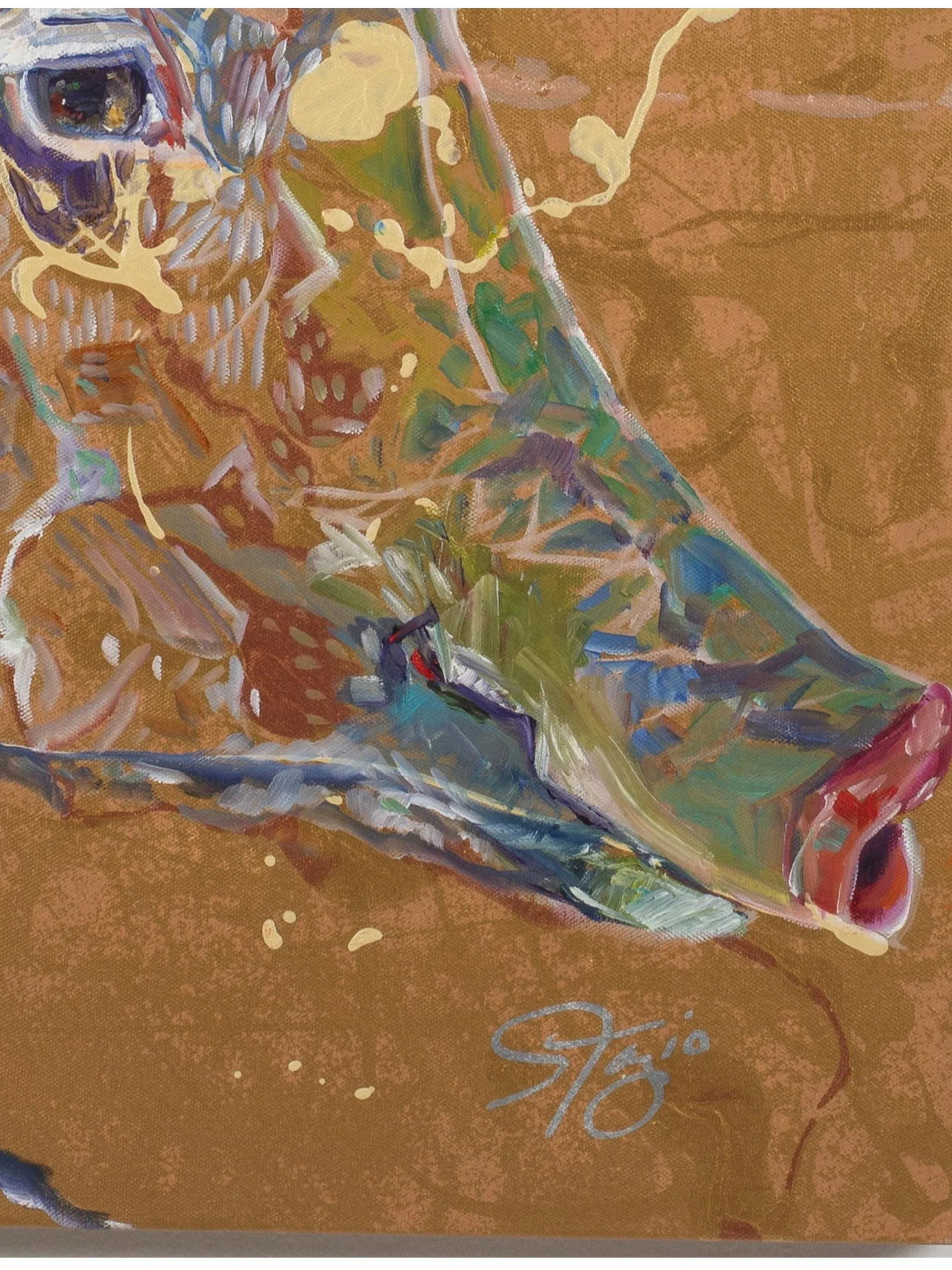 20th Century Sue Fazio Pig Portrait Abstract Oil on Canvas - 7