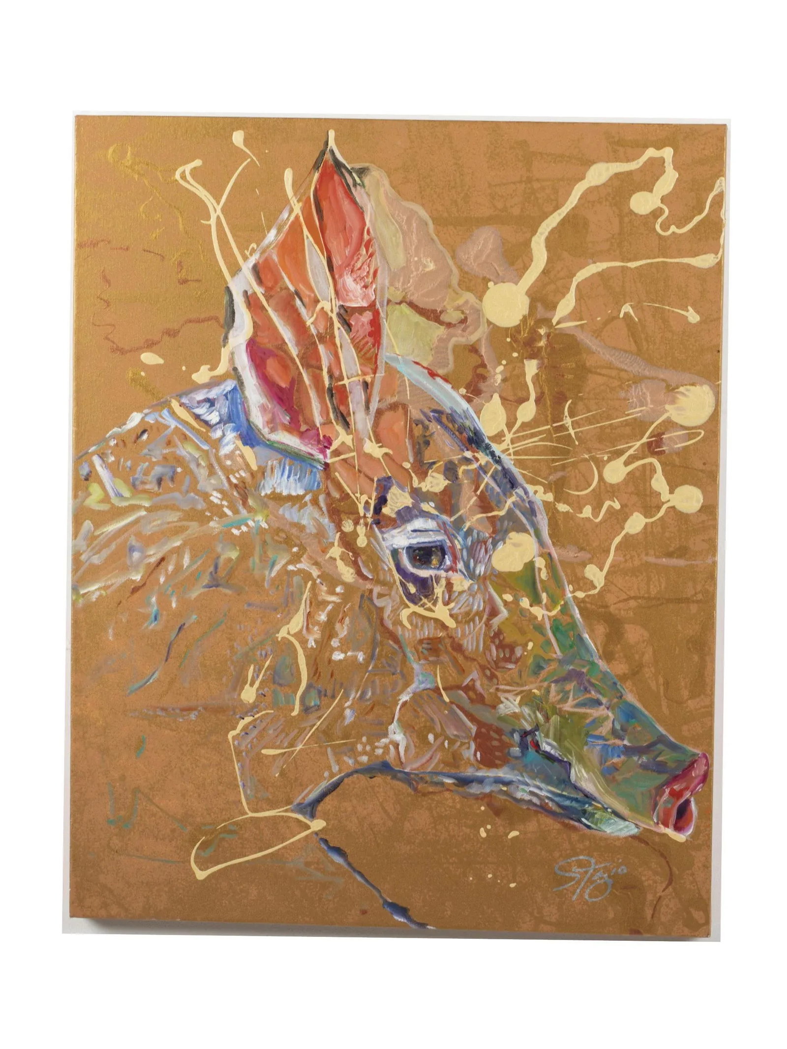 20th Century Sue Fazio Pig Portrait Abstract Oil on Canvas - 9