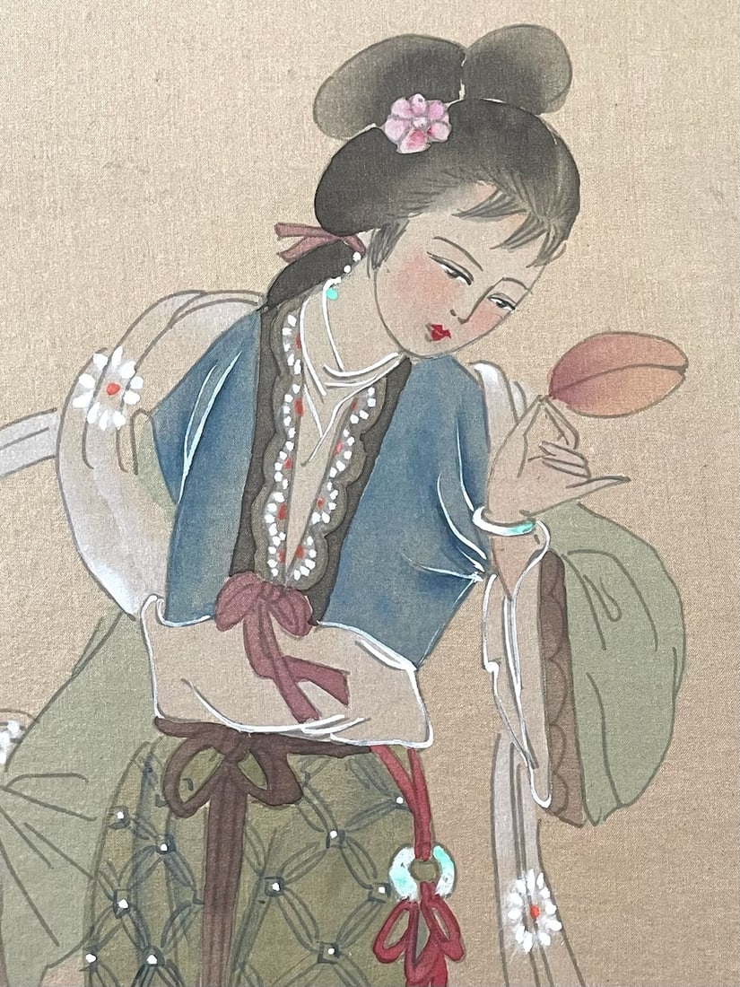 1970s Chinese Poem Autum Leaf Goddes Art Dynasty Signed Painting on Silk - 3