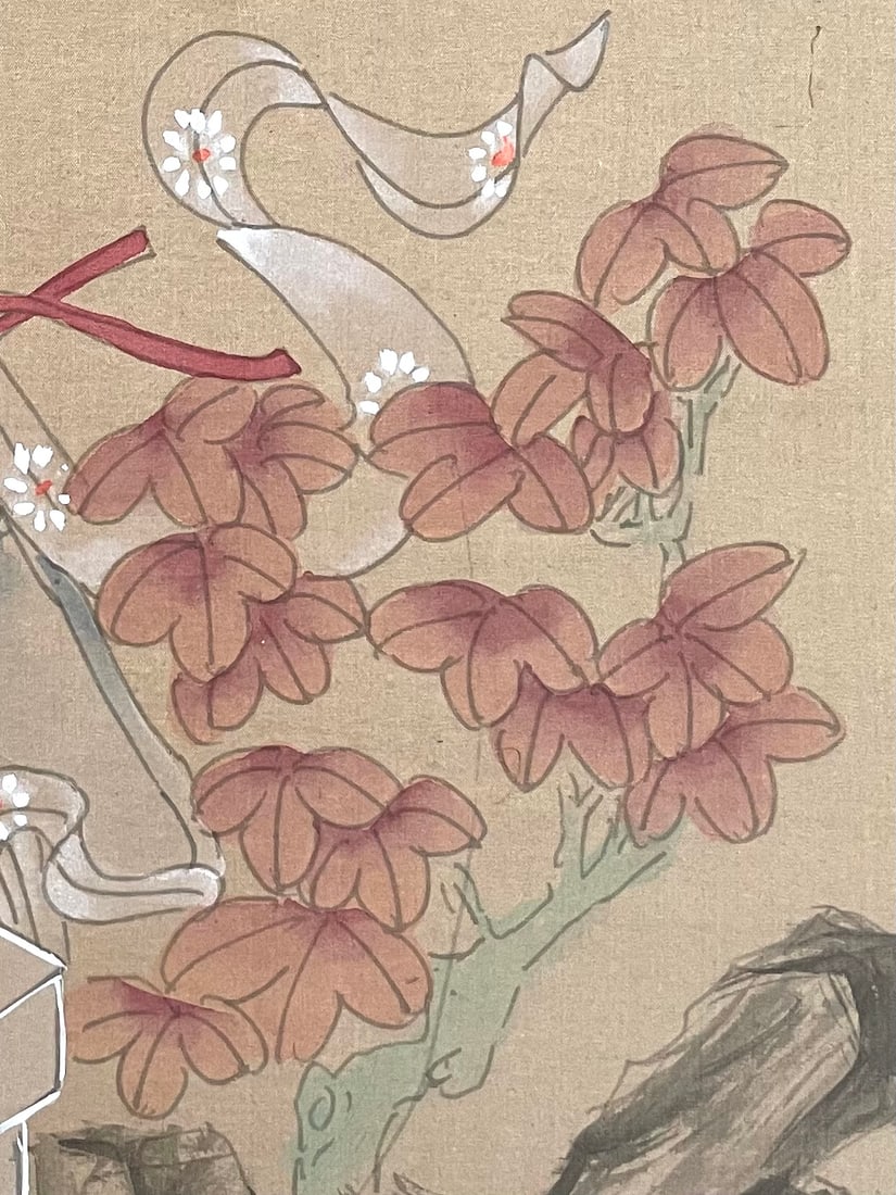 1970s Chinese Poem Autum Leaf Goddes Art Dynasty Signed Painting on Silk - 6