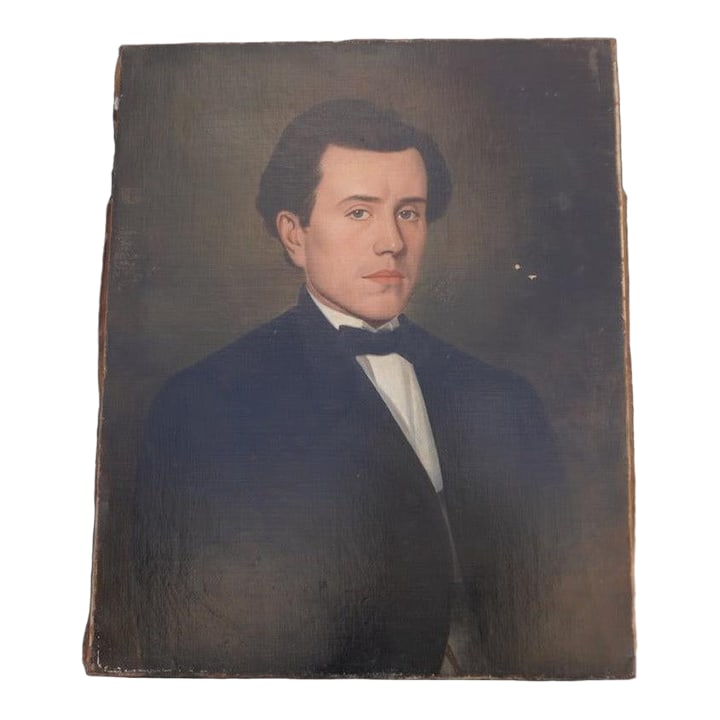 Mid 19th Century Gilded Age Portrait, Signed, Oil on Canvas: Apologies for the glare in these photos - the original artwork is far more striking in person. This signed Gilded Age portrait of a young man, dating to 1866, is truly a gem. An oil on canvas, it