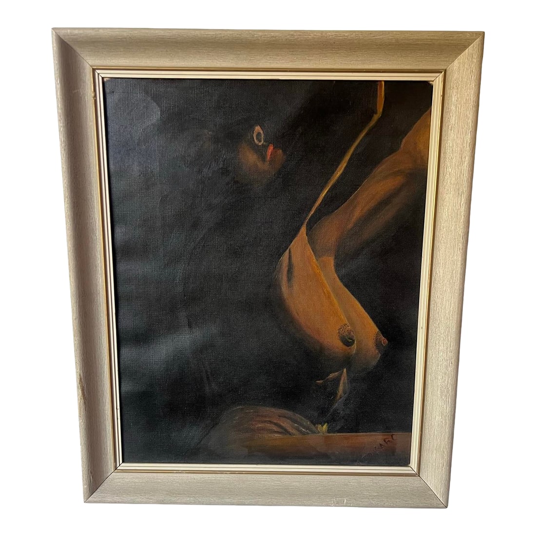 Vintage Mid Century Nude Women Canvas Framed Oil Painting Signed: We have for your consideration a very gorgeous painting depicting of a nude women.Painting consists of a canvas glued to a board done in beautiful vibrant colors of oil paints. Art is in great
