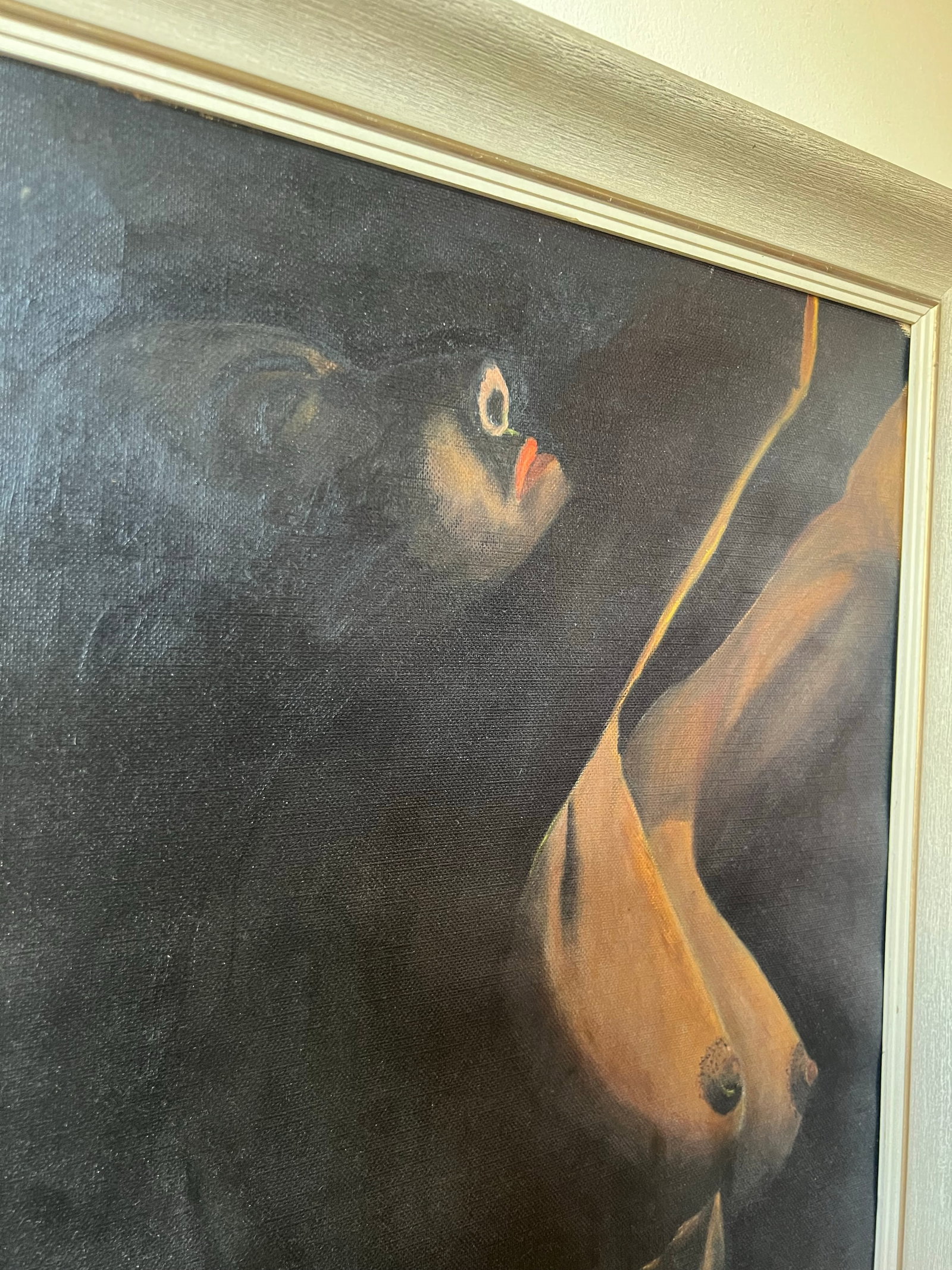 Vintage Mid Century Nude Women Canvas Framed Oil Painting Signed - 5