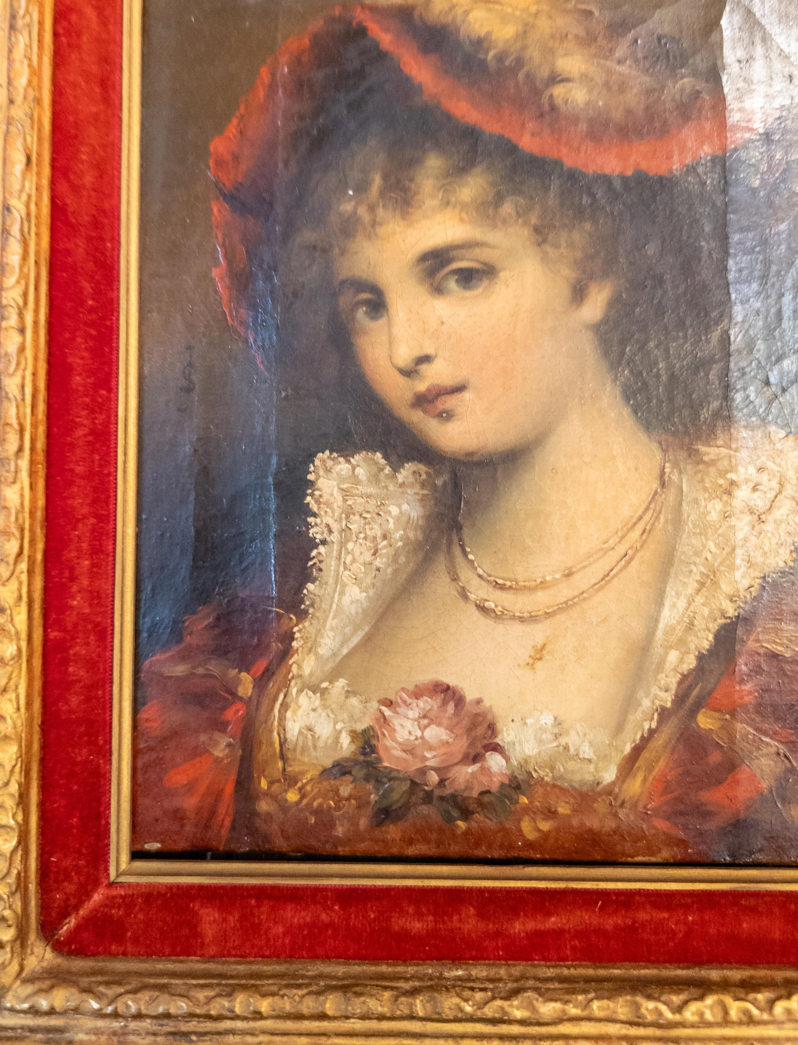 19th Century Continental European French Style Portrait Painting of a Lady in Red, Signed - 10