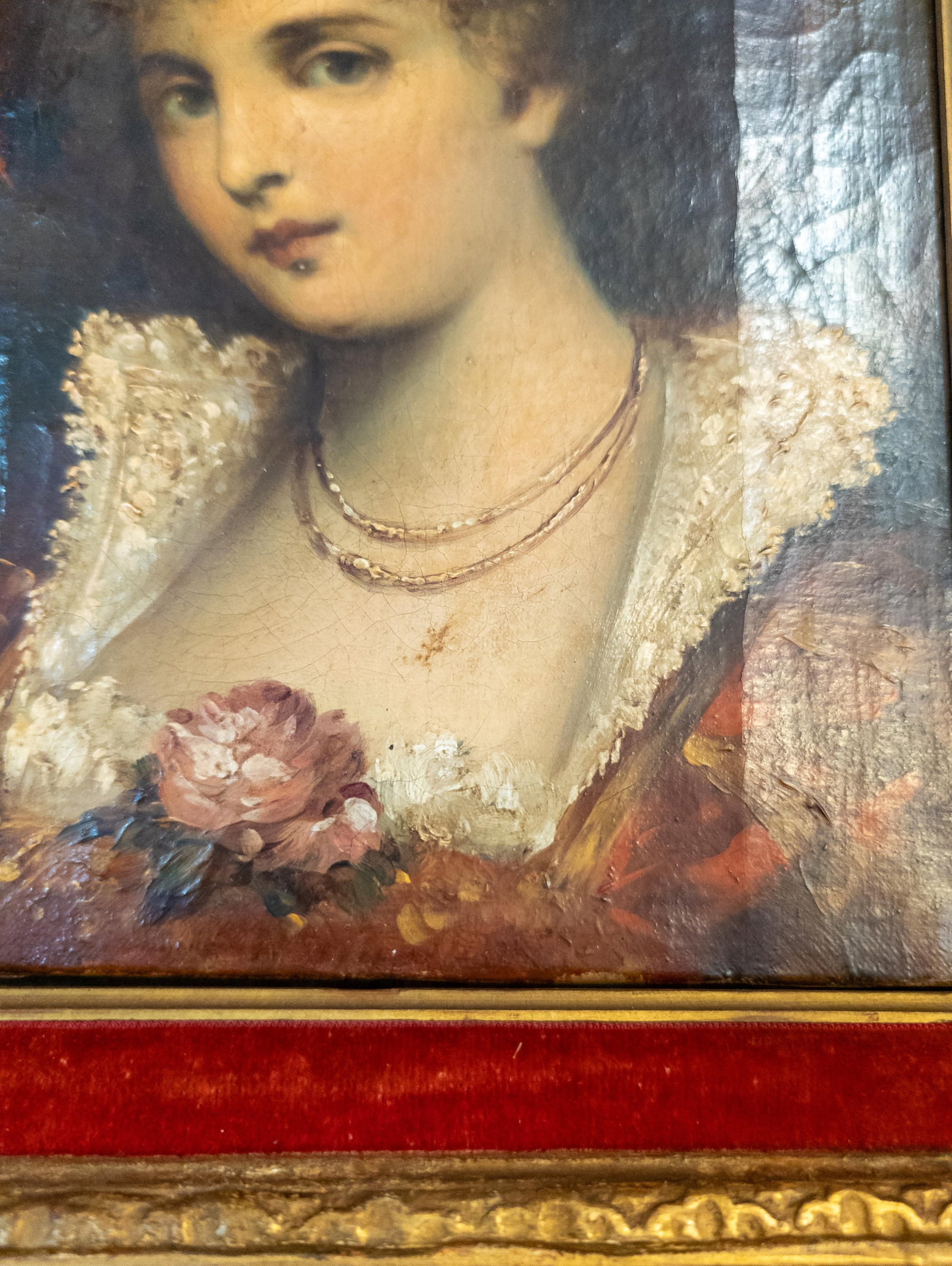 19th Century Continental European French Style Portrait Painting of a Lady in Red, Signed - 11