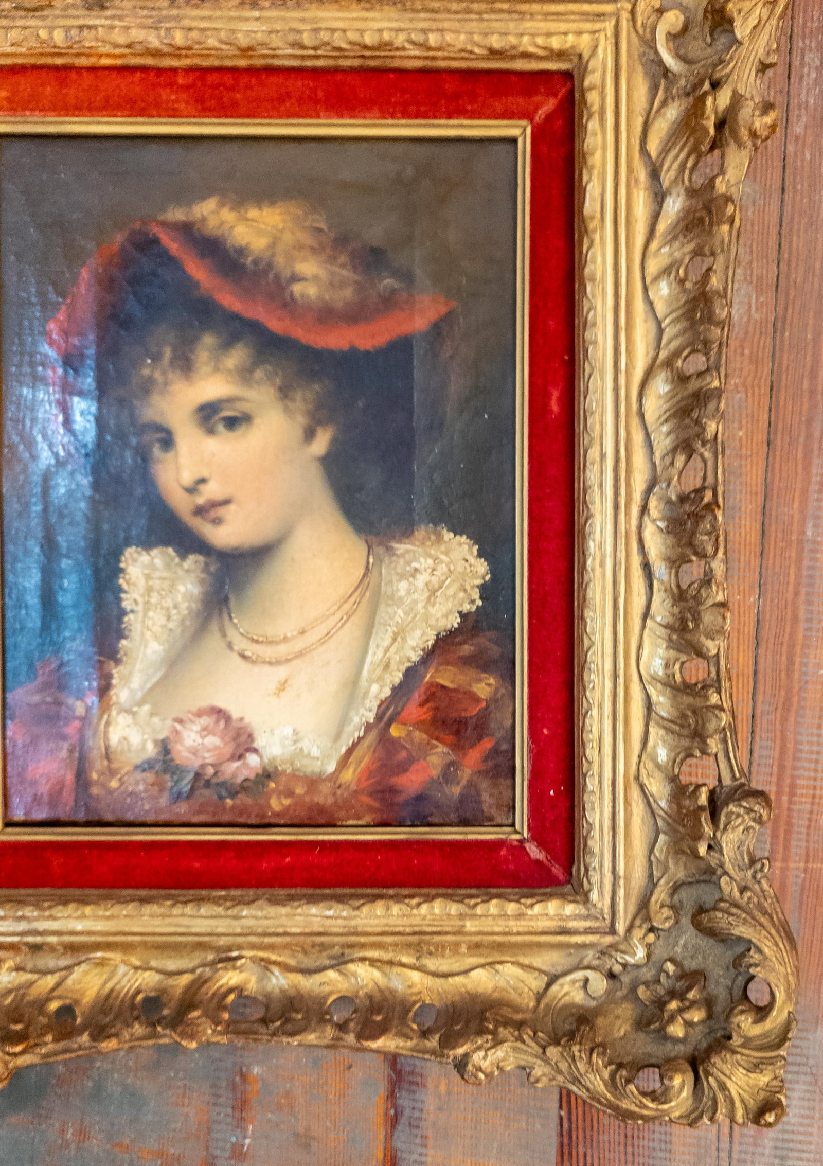 19th Century Continental European French Style Portrait Painting of a Lady in Red, Signed - 5