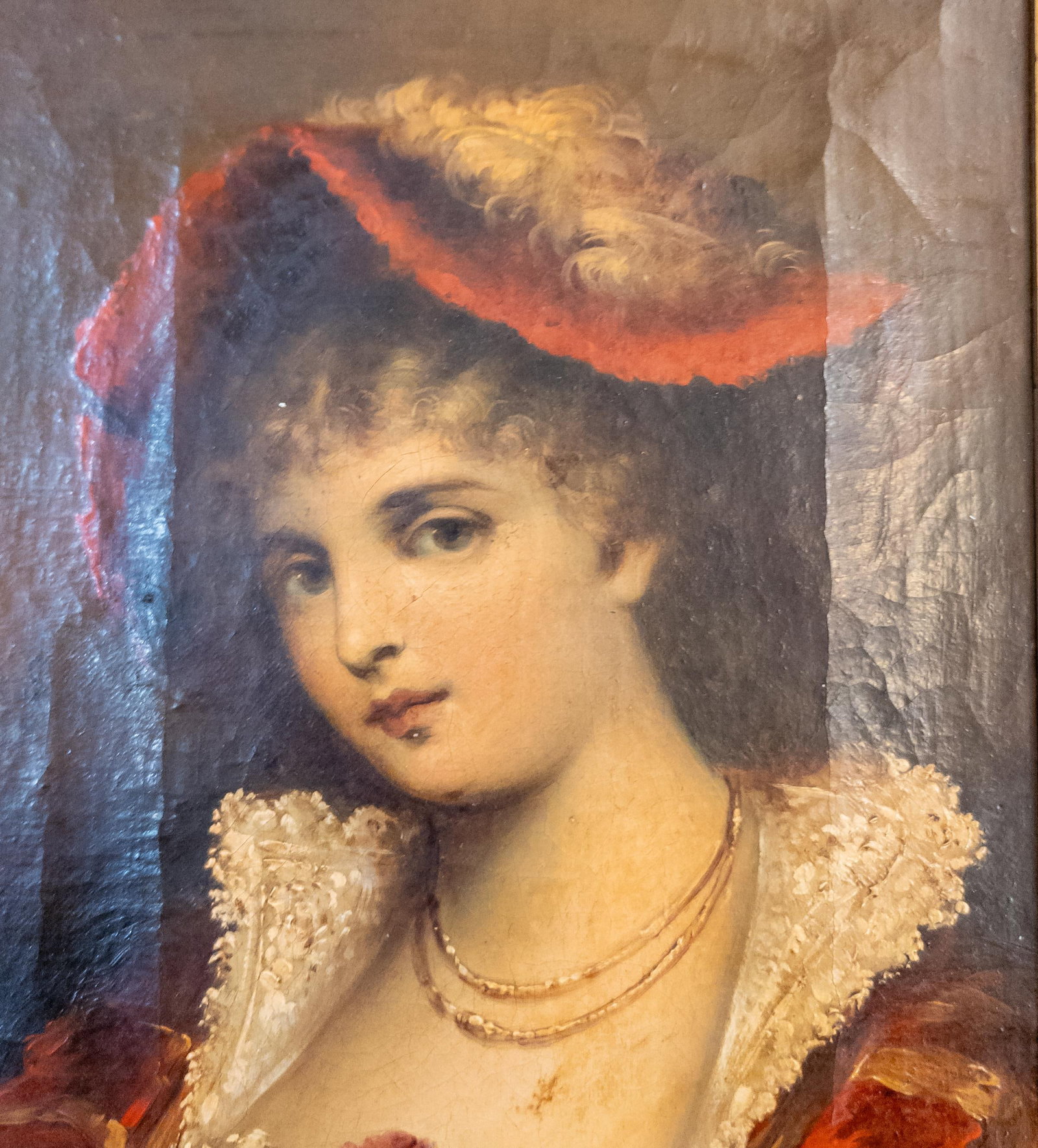 19th Century Continental European French Style Portrait Painting of a Lady in Red, Signed - 7
