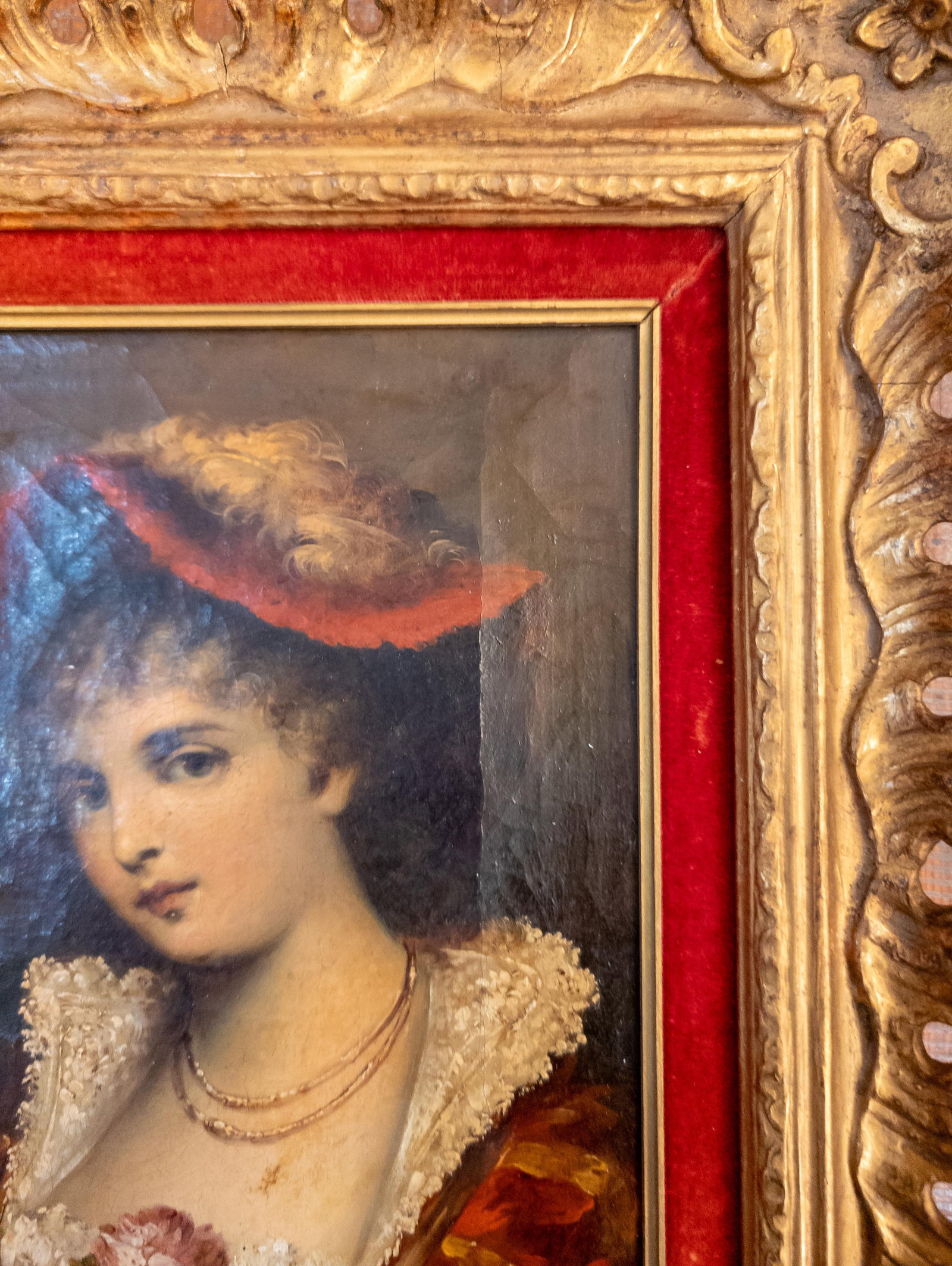 19th Century Continental European French Style Portrait Painting of a Lady in Red, Signed - 9