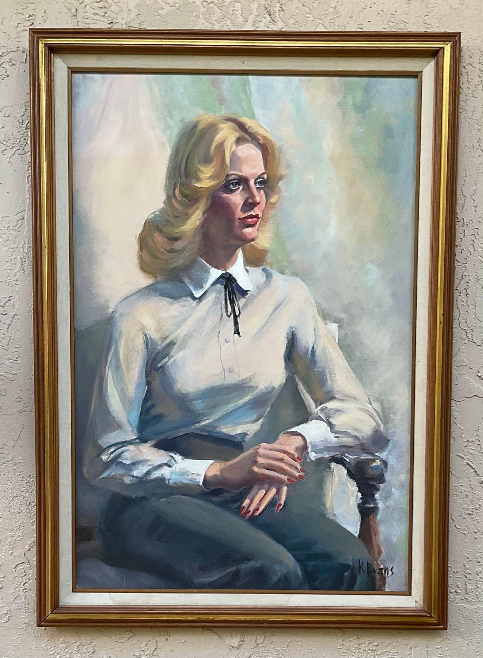 Vintage 1970s Fine Art Oil Portrait - Signed by Florida Artist K. Evans - 2