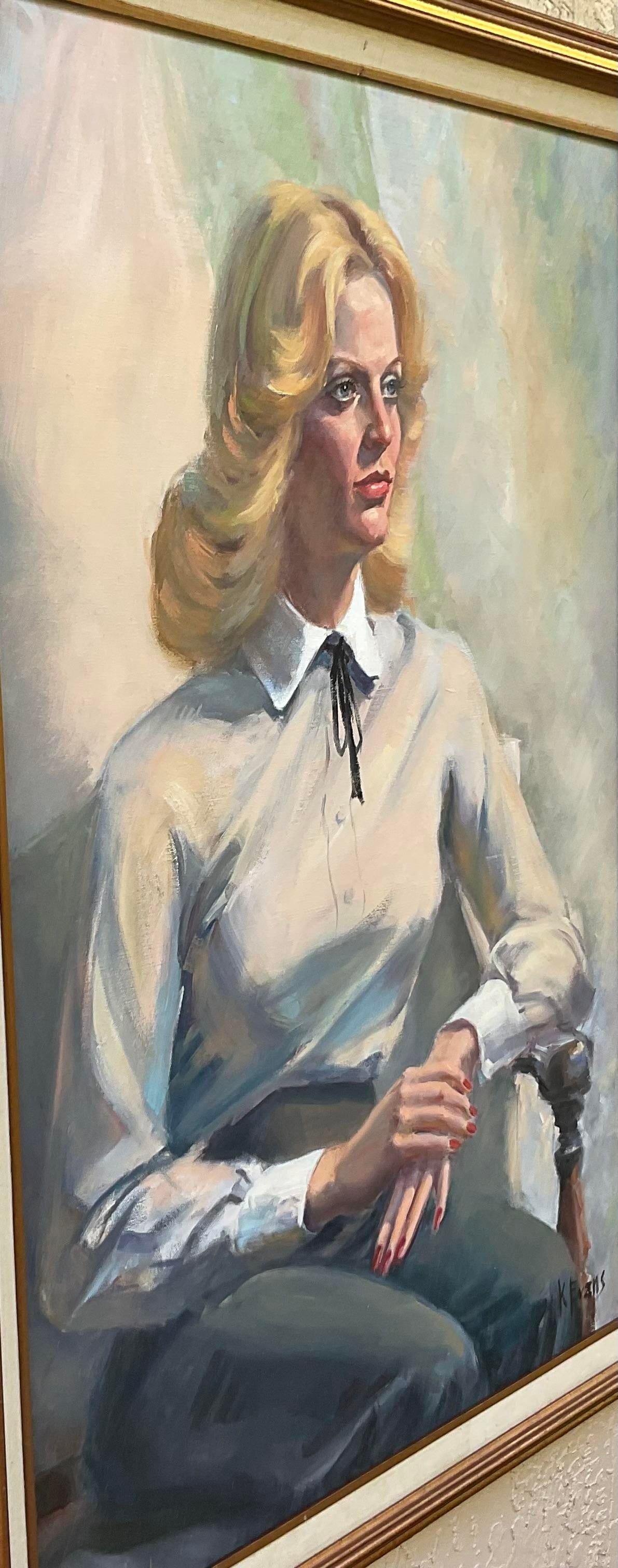 Vintage 1970s Fine Art Oil Portrait - Signed by Florida Artist K. Evans - 5