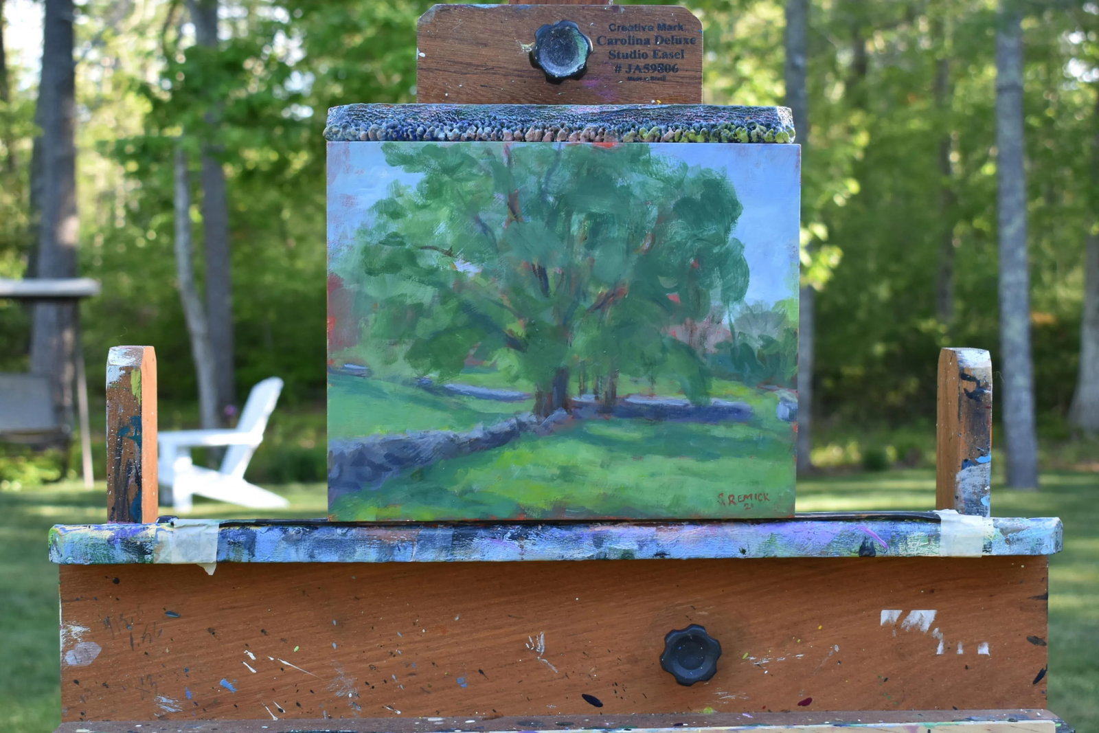 "Stone Walls Meet at the Big Tree" Contemporary Plein Air Acrylic Painting by Stephen Remick - 4