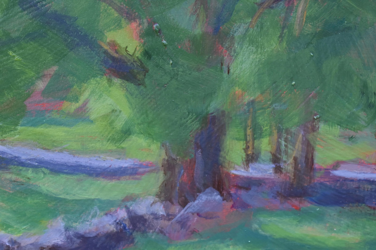 "Stone Walls Meet at the Big Tree" Contemporary Plein Air Acrylic Painting by Stephen Remick - 5