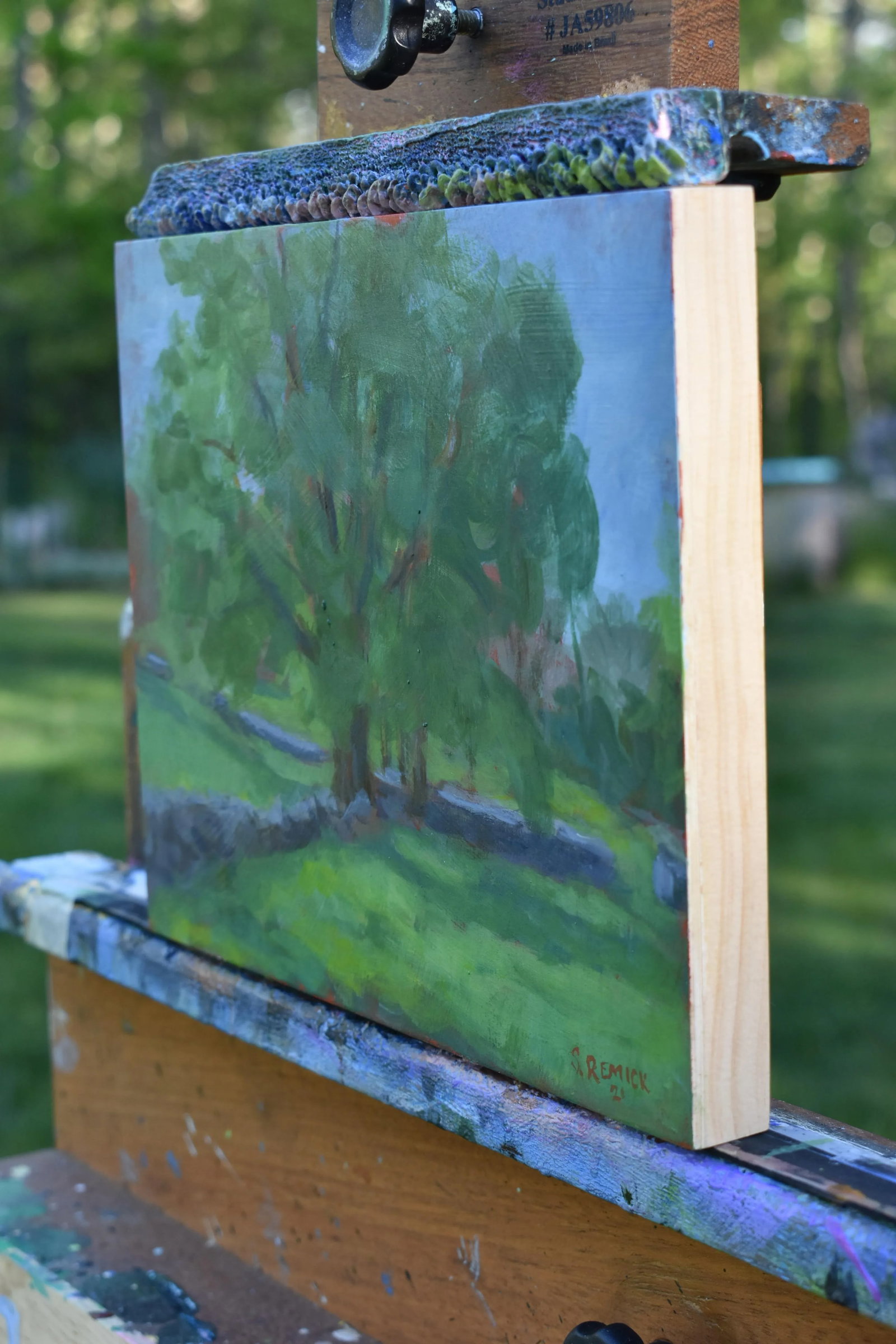 "Stone Walls Meet at the Big Tree" Contemporary Plein Air Acrylic Painting by Stephen Remick - 8