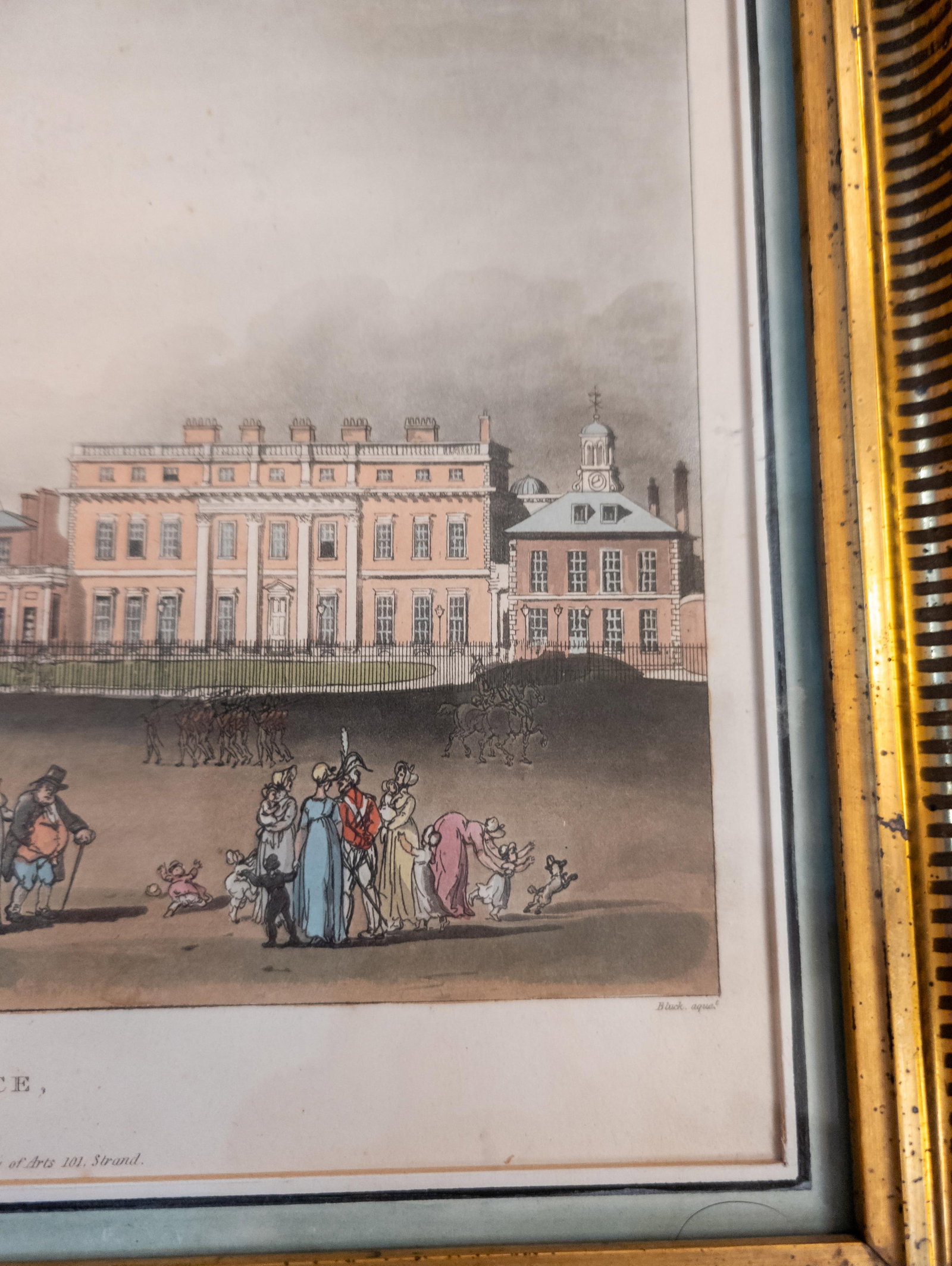 19th Century American Lemon Gold Frame With Hand Colored English Print - 10
