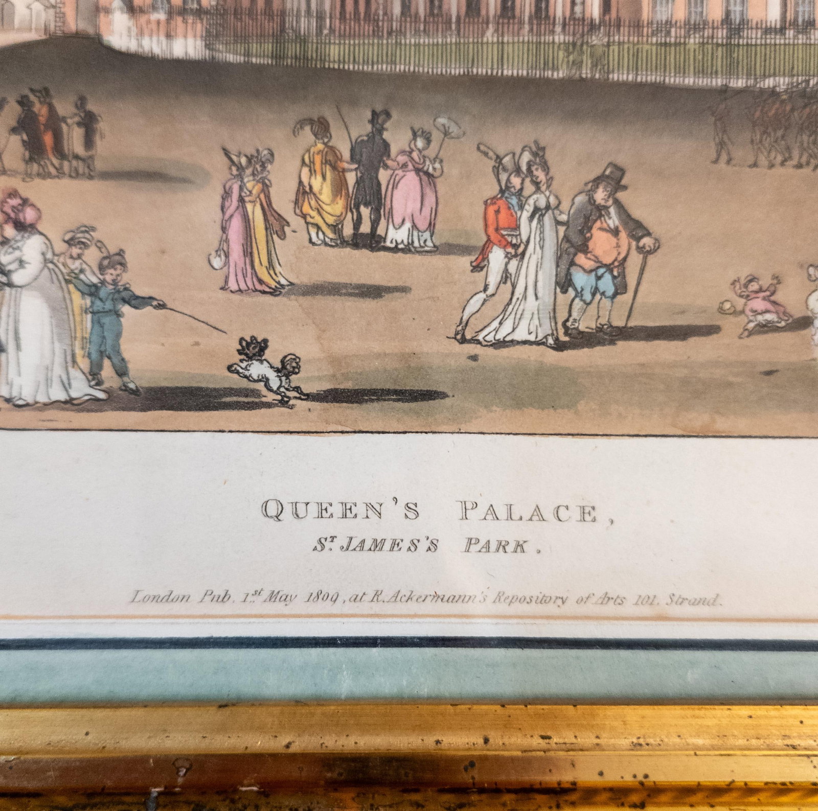 19th Century American Lemon Gold Frame With Hand Colored English Print - 11