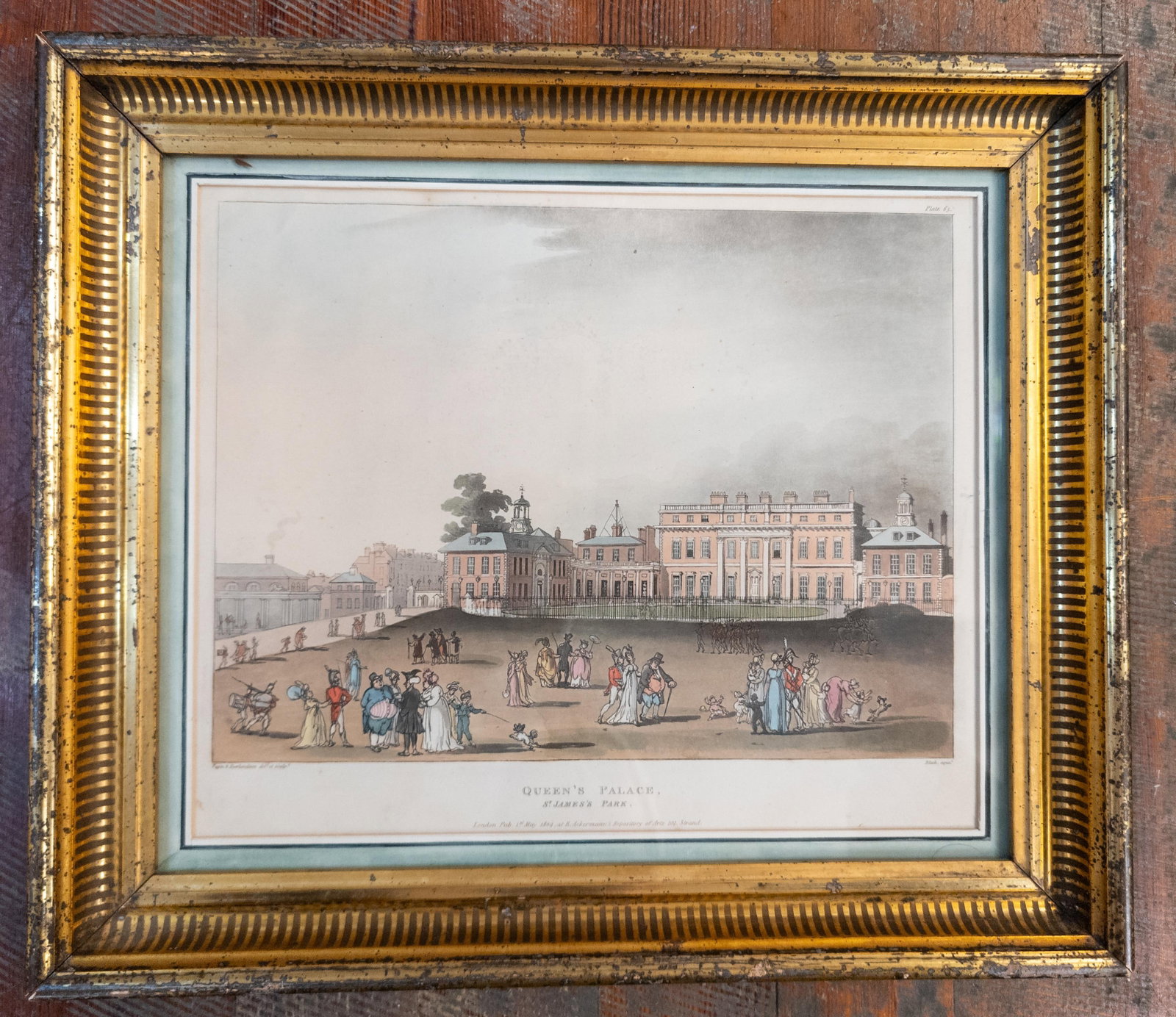 19th Century American Lemon Gold Frame With Hand Colored English Print - 2