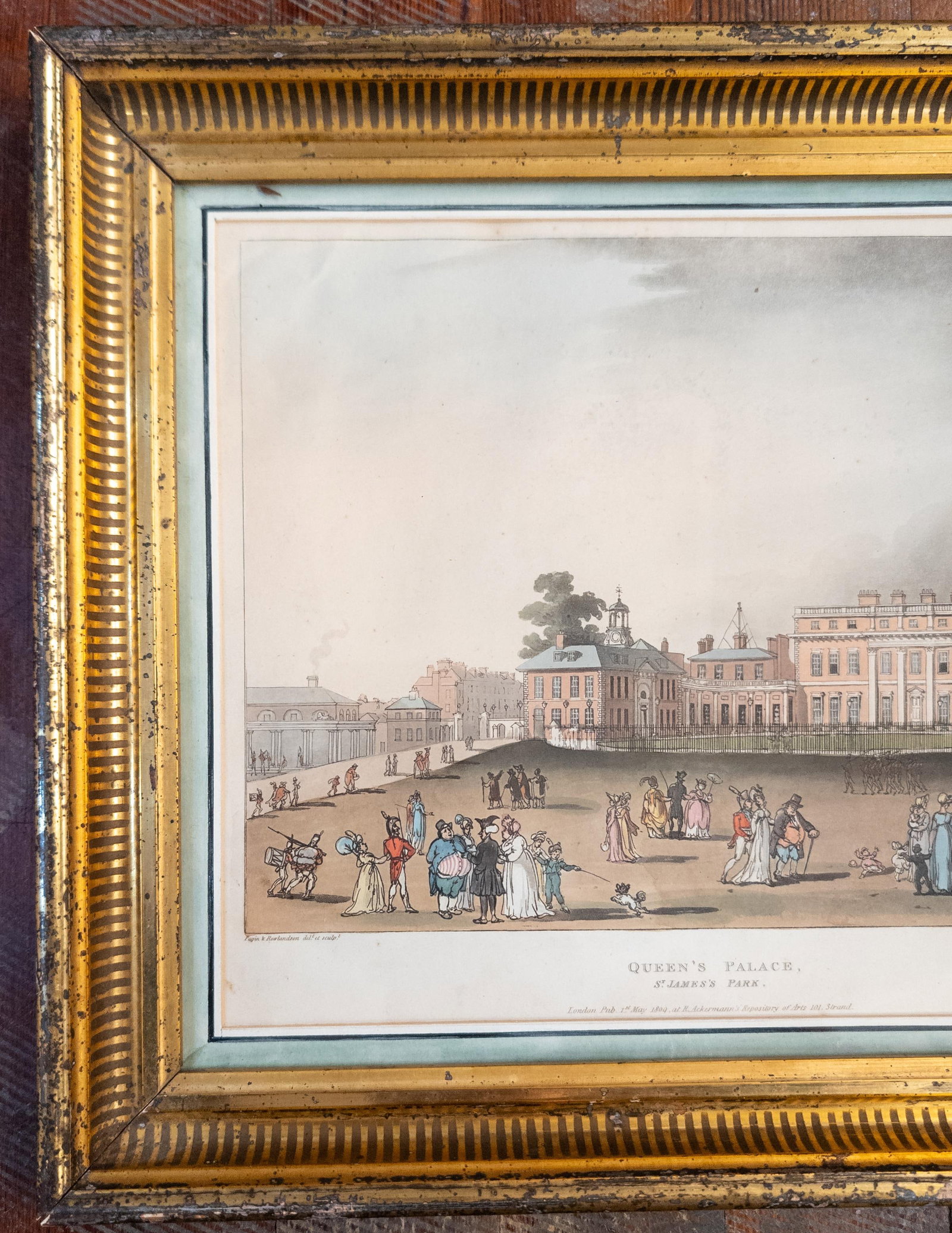 19th Century American Lemon Gold Frame With Hand Colored English Print - 3
