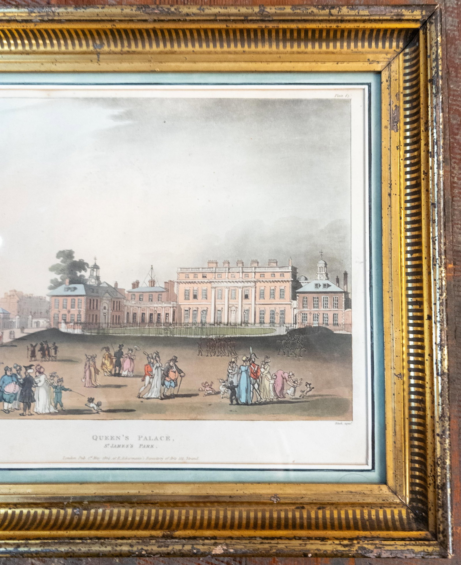 19th Century American Lemon Gold Frame With Hand Colored English Print - 4