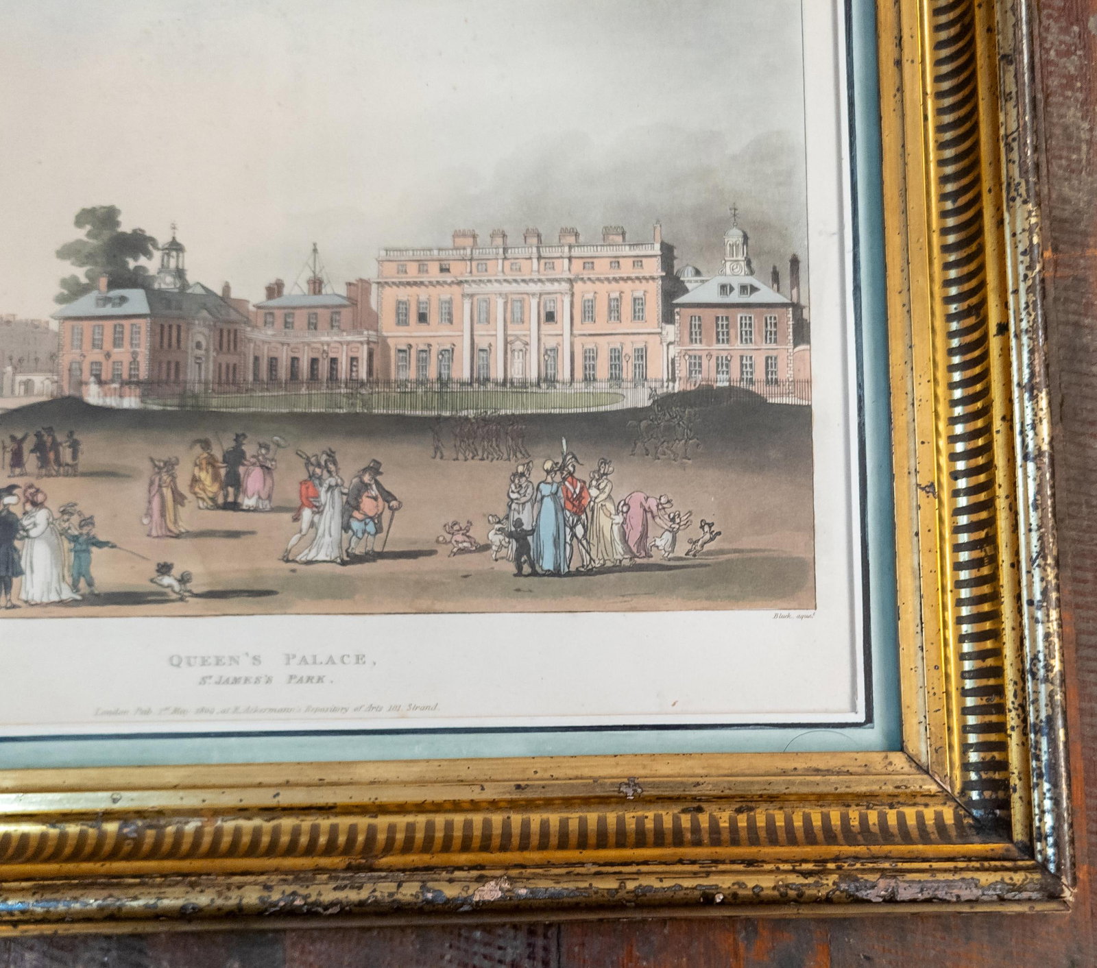 19th Century American Lemon Gold Frame With Hand Colored English Print - 7