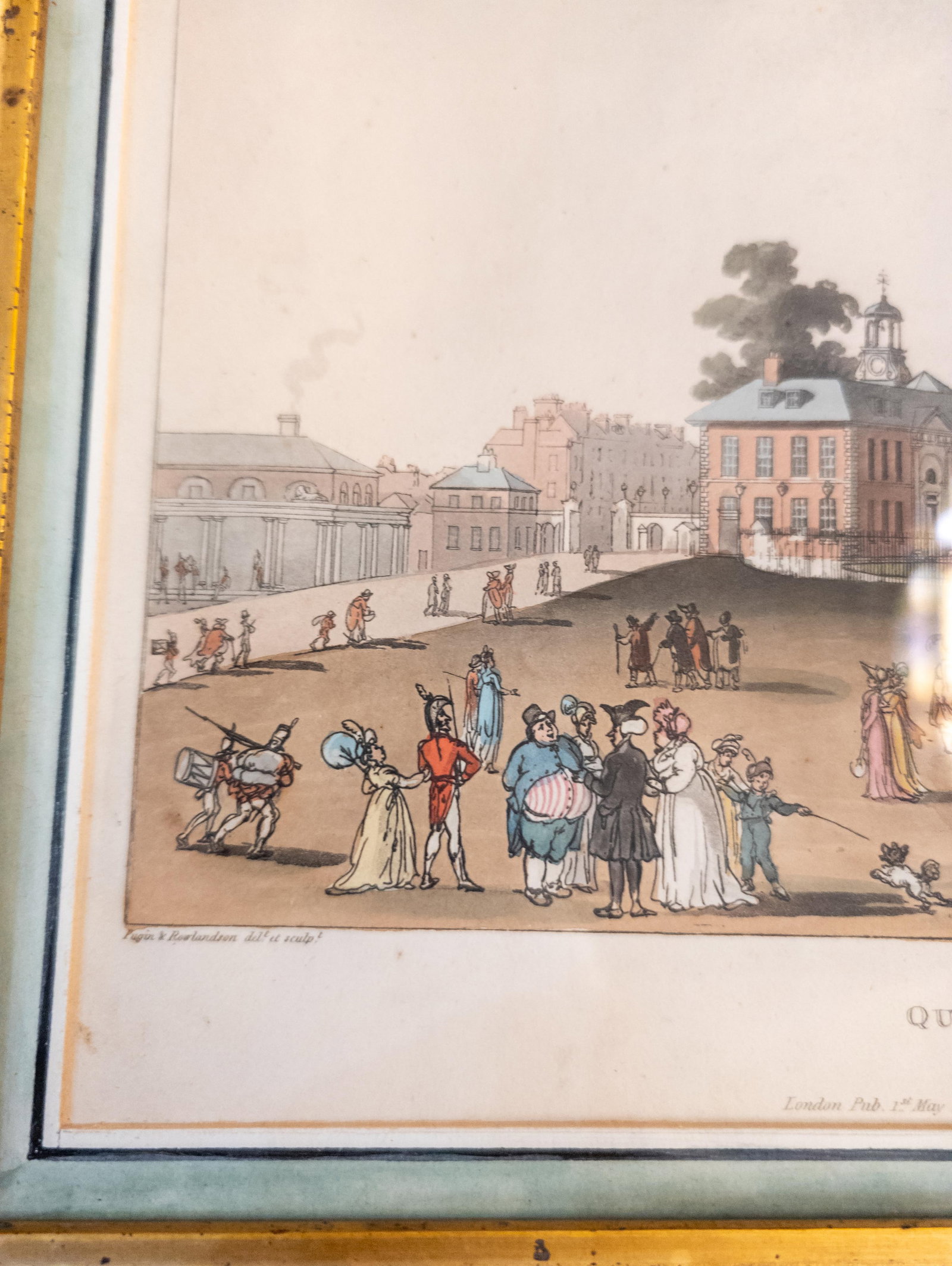 19th Century American Lemon Gold Frame With Hand Colored English Print - 9