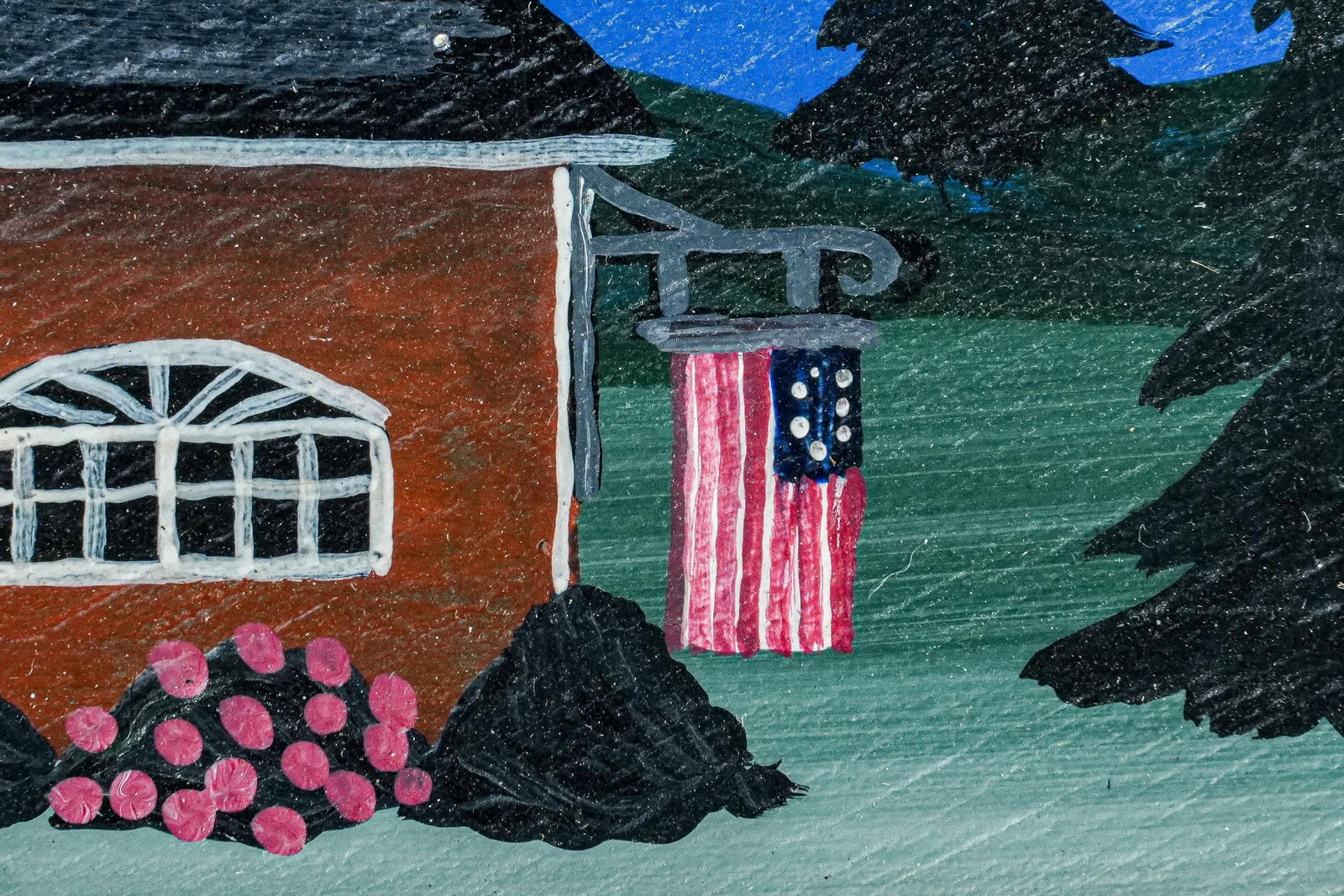 Vintage Folk Art Oil Painting Wood Board New England Coast Scene Country Home Decor - 4