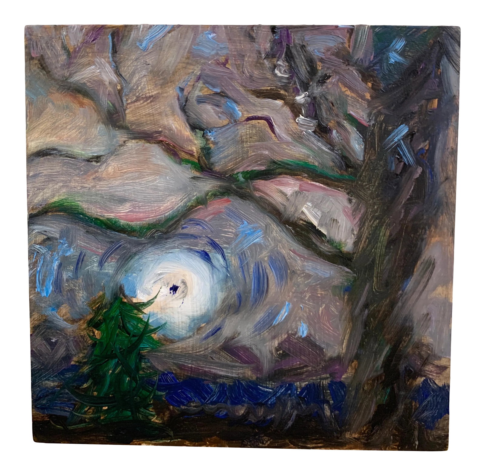 "Blue Moon", Contemporary, Night Landscape, Oil Painting, Gallery Art: Blue Moon 8"x8" Original Oil Painting Signed Art on 7/8" Board, No frame needed. Great gift. Ready to hang. Stary, stary night, Inspired by an actual moon I saw that had a blue glow. As seen in
